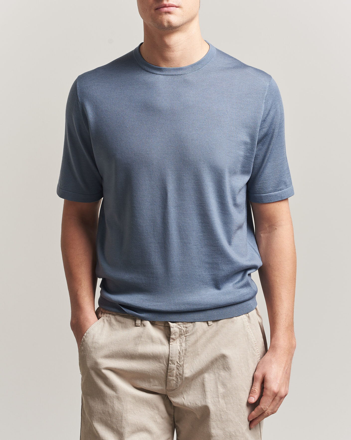Heren | T-shirts | Tiger of Sweden | Connor Merino Knitted T-Shirt Dull Blue