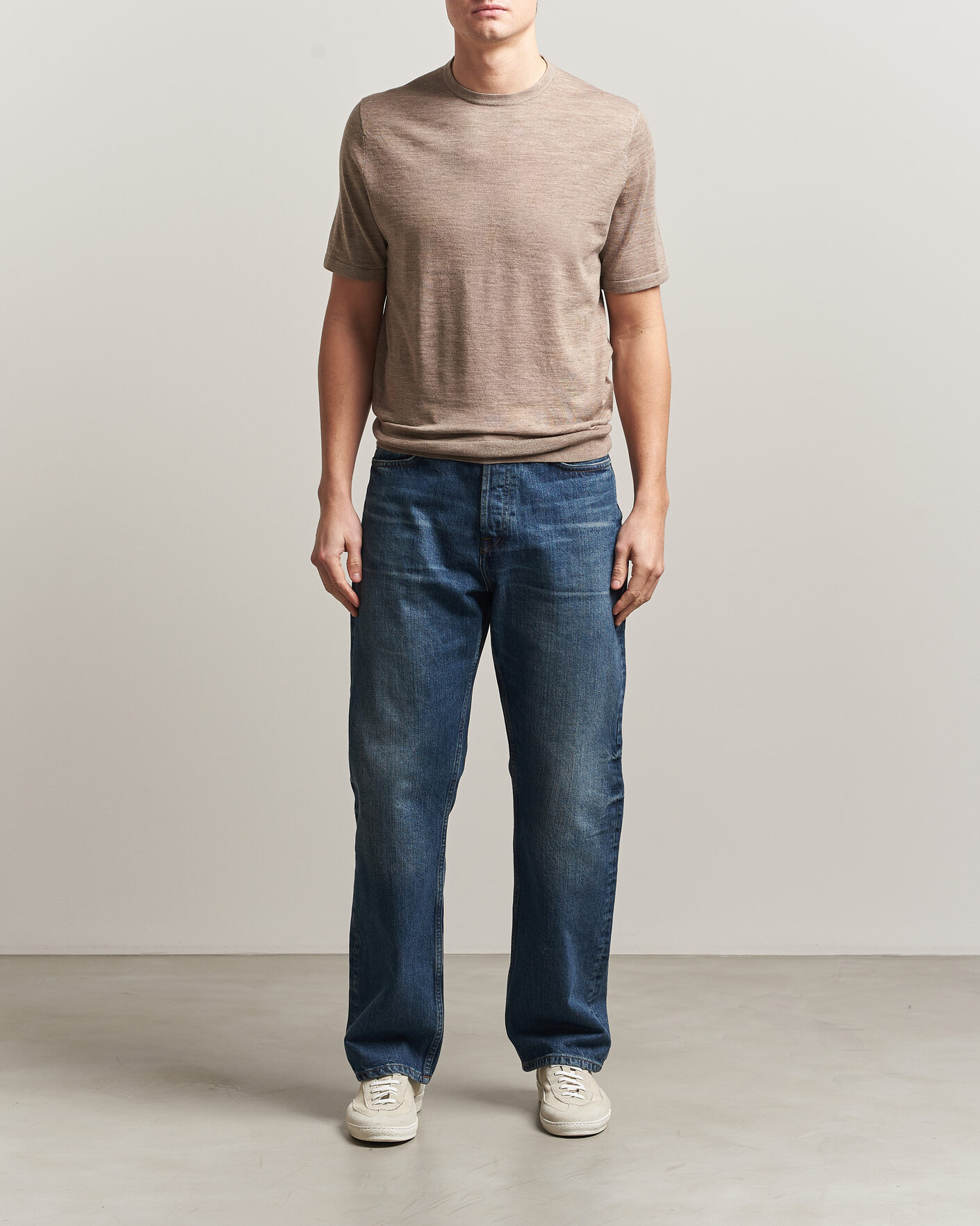 Heren | T-shirts | Tiger of Sweden | Connor Merino Knitted T-Shirt Beige Melange