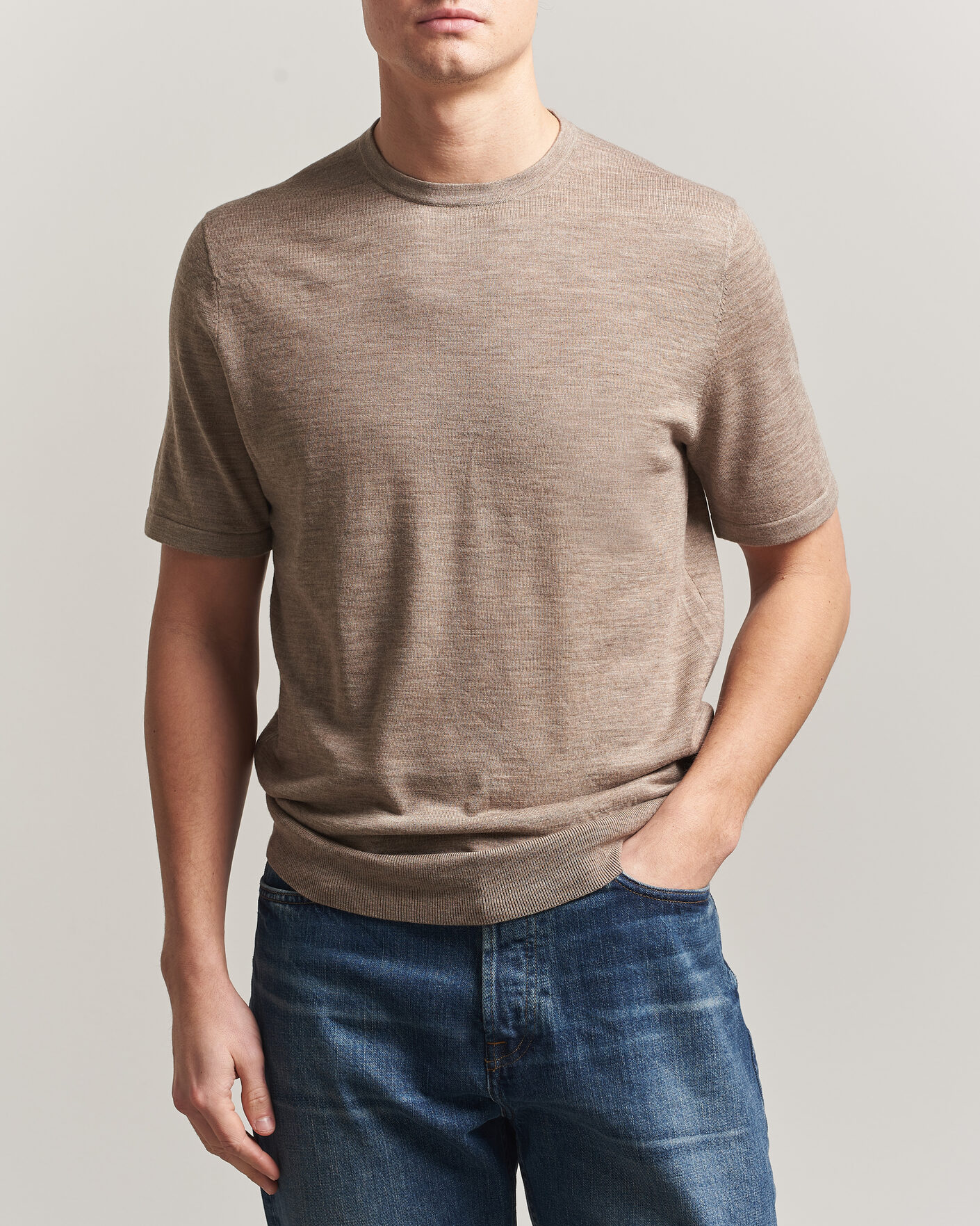 Heren | T-shirts | Tiger of Sweden | Connor Merino Knitted T-Shirt Beige Melange