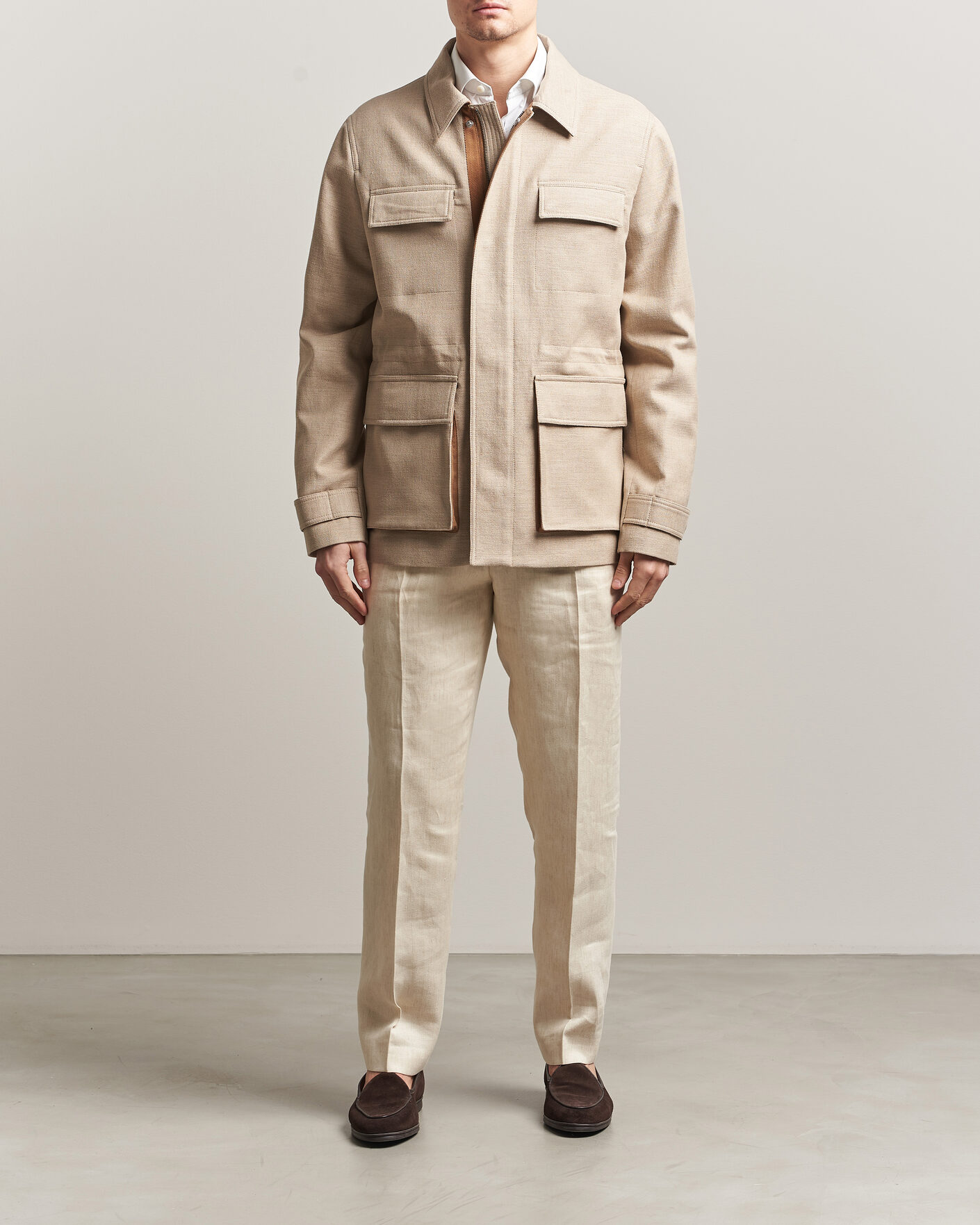 Heren | Jassen | Tiger of Sweden | Sandser Cotton/Linen Field Jacket Soft Latte