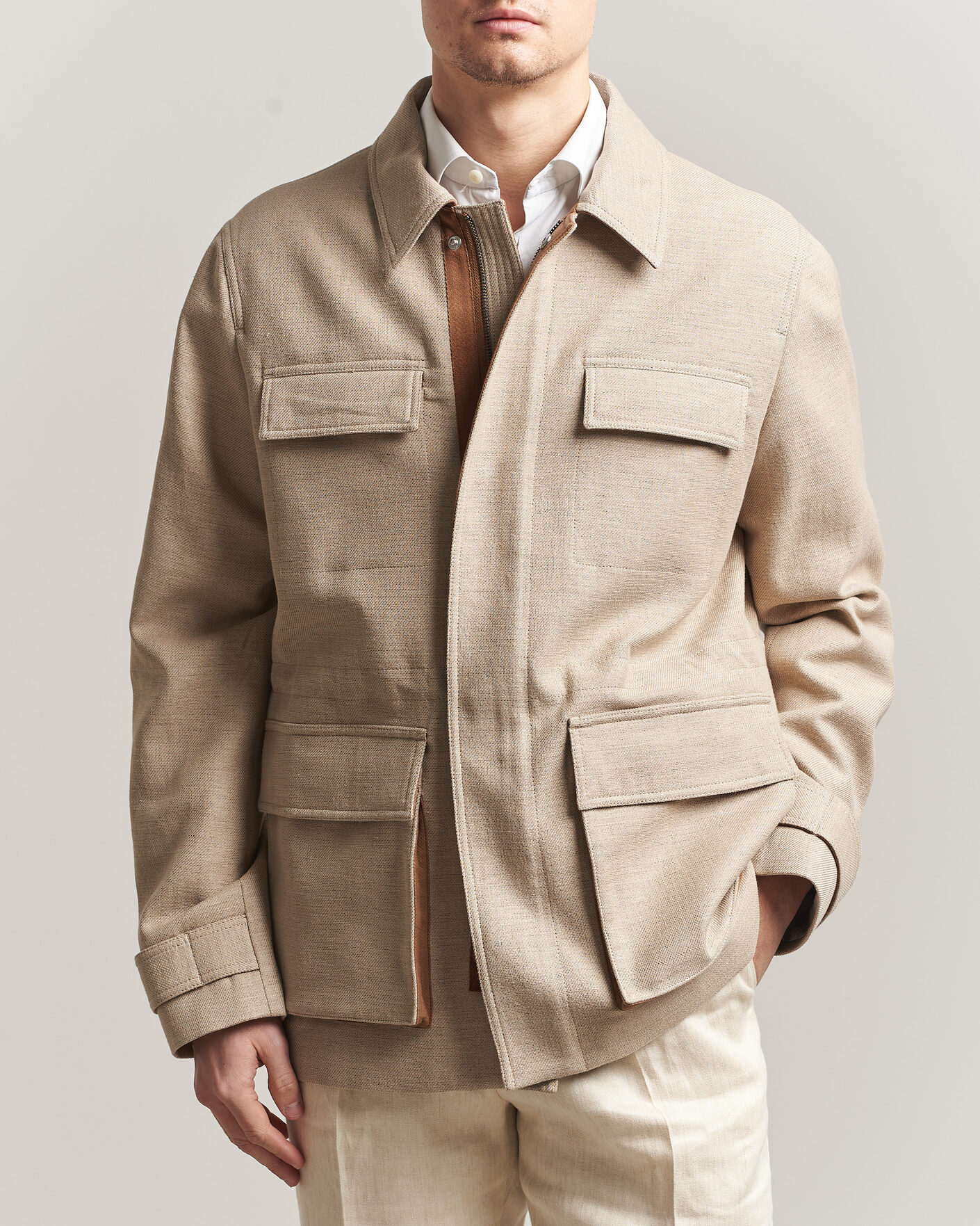 Heren | Jassen | Tiger of Sweden | Sandser Cotton/Linen Field Jacket Soft Latte