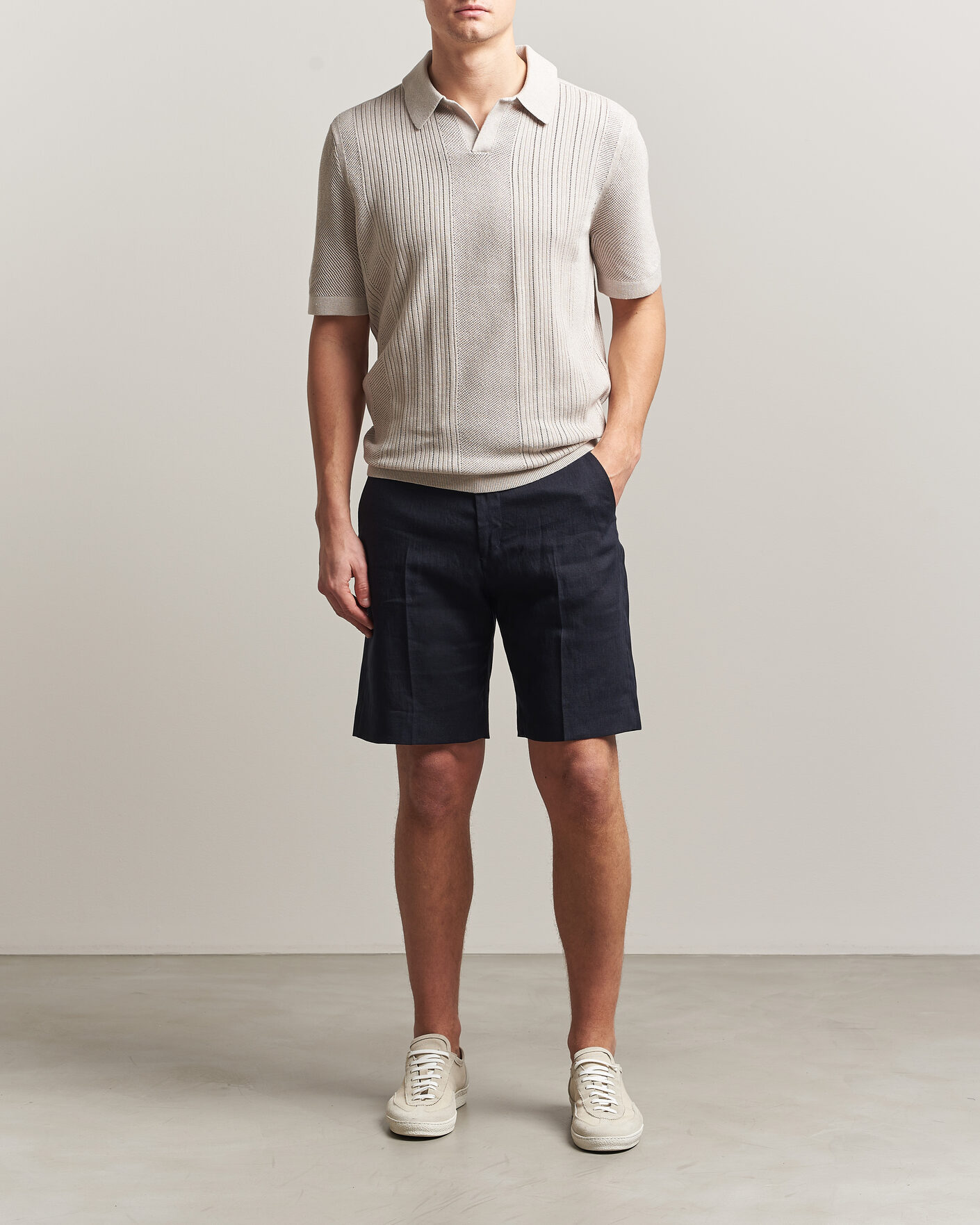 Heren | Polo's | Tiger of Sweden | Eoin Wool/Linen Knitted Polo Ivory