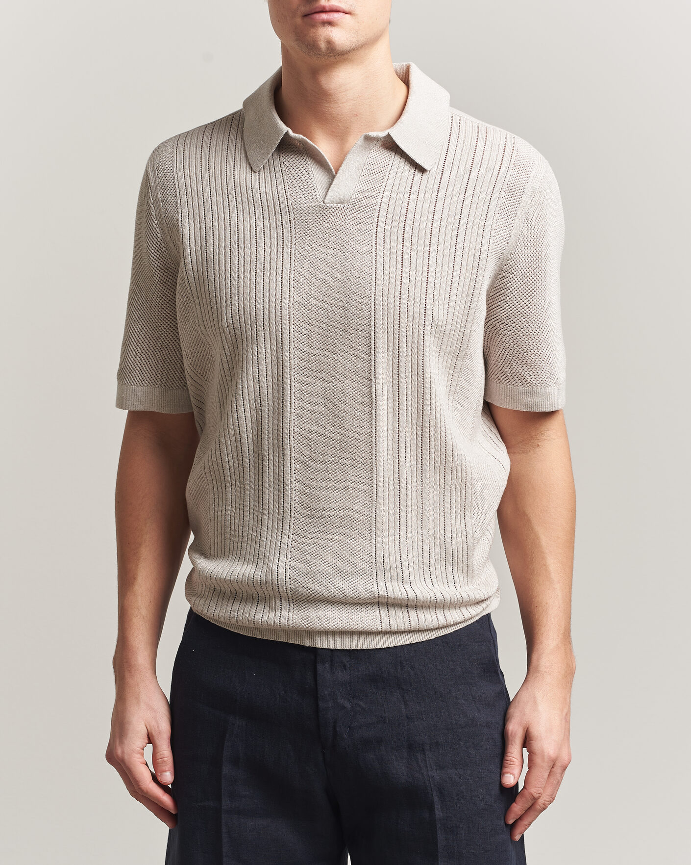Heren | Polo's | Tiger of Sweden | Eoin Wool/Linen Knitted Polo Ivory
