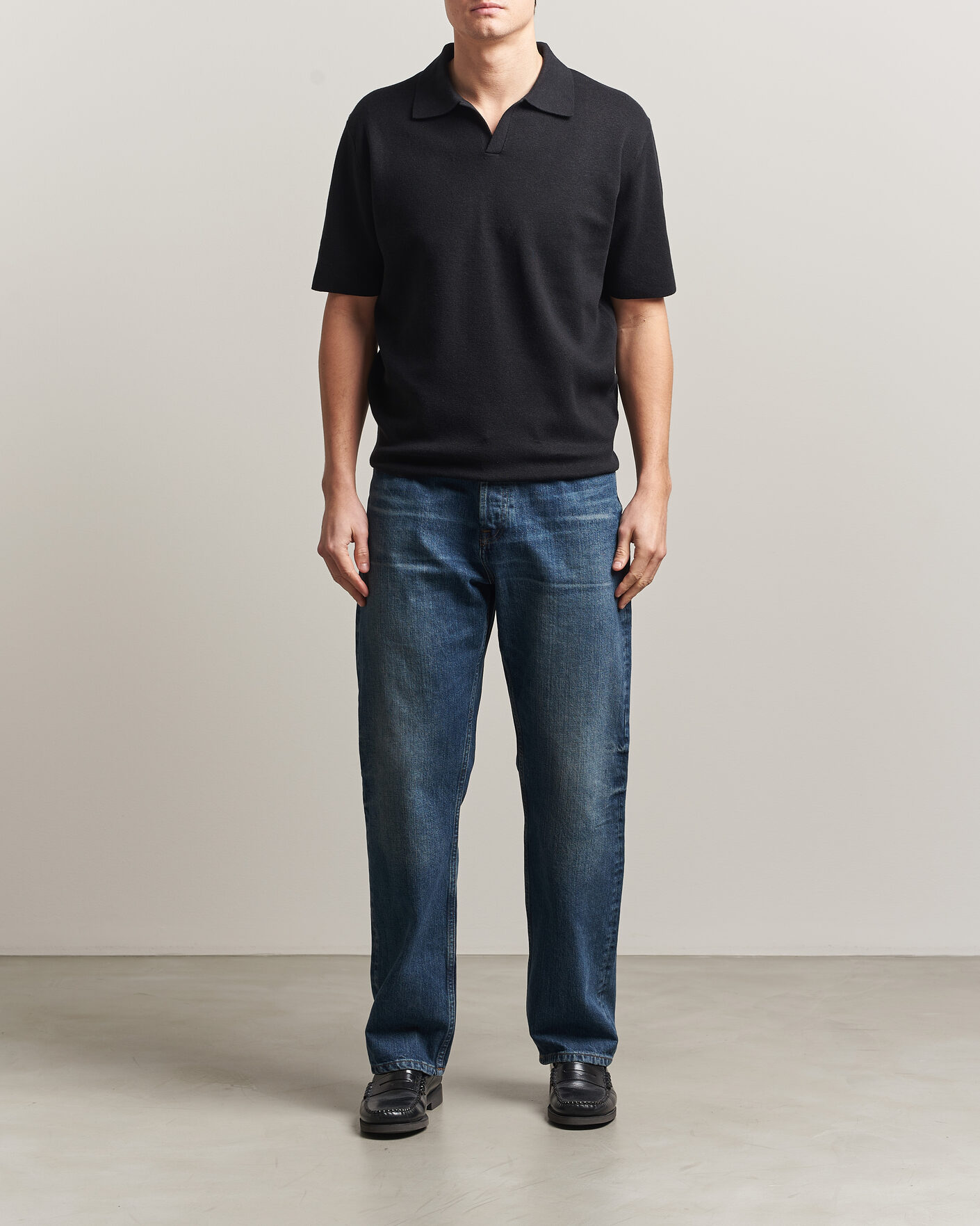 Heren | Polo's | Tiger of Sweden | Maelon Cotton/Linen Knitted Polo Black