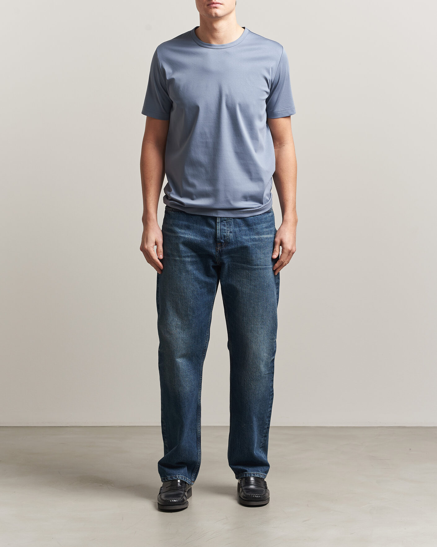 Heren | T-shirts | Tiger of Sweden | Olaf Mercerized Cotton T-Shirt Dull Blue