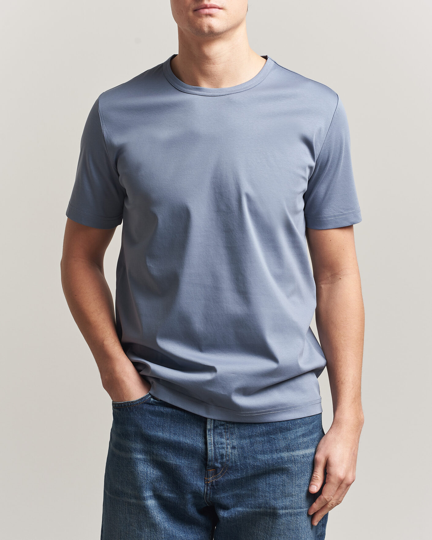 Heren | T-shirts | Tiger of Sweden | Olaf Mercerized Cotton T-Shirt Dull Blue