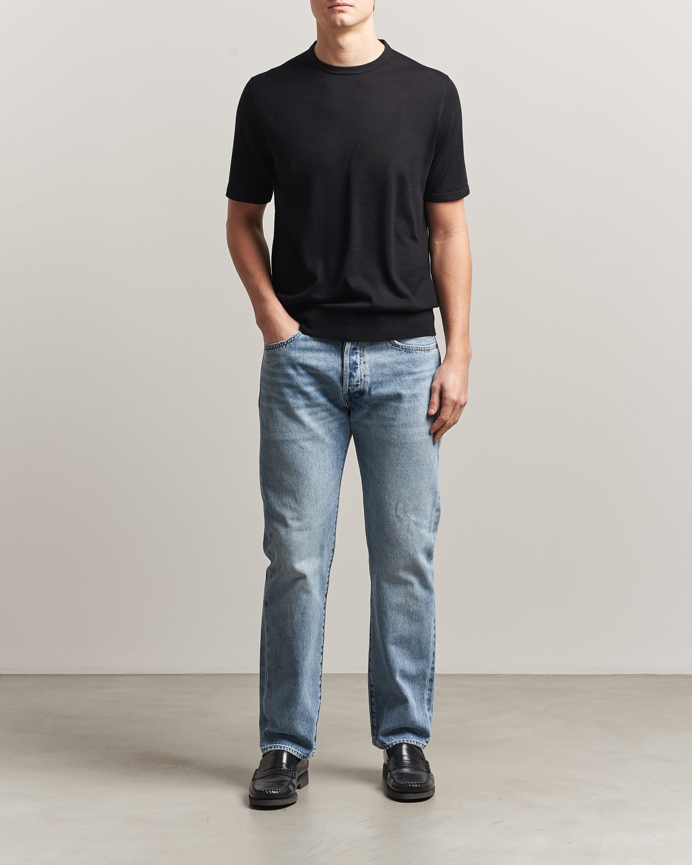 Heren | T-shirts | Tiger of Sweden | Connor Knitted Crew Neck T-Shirt Black