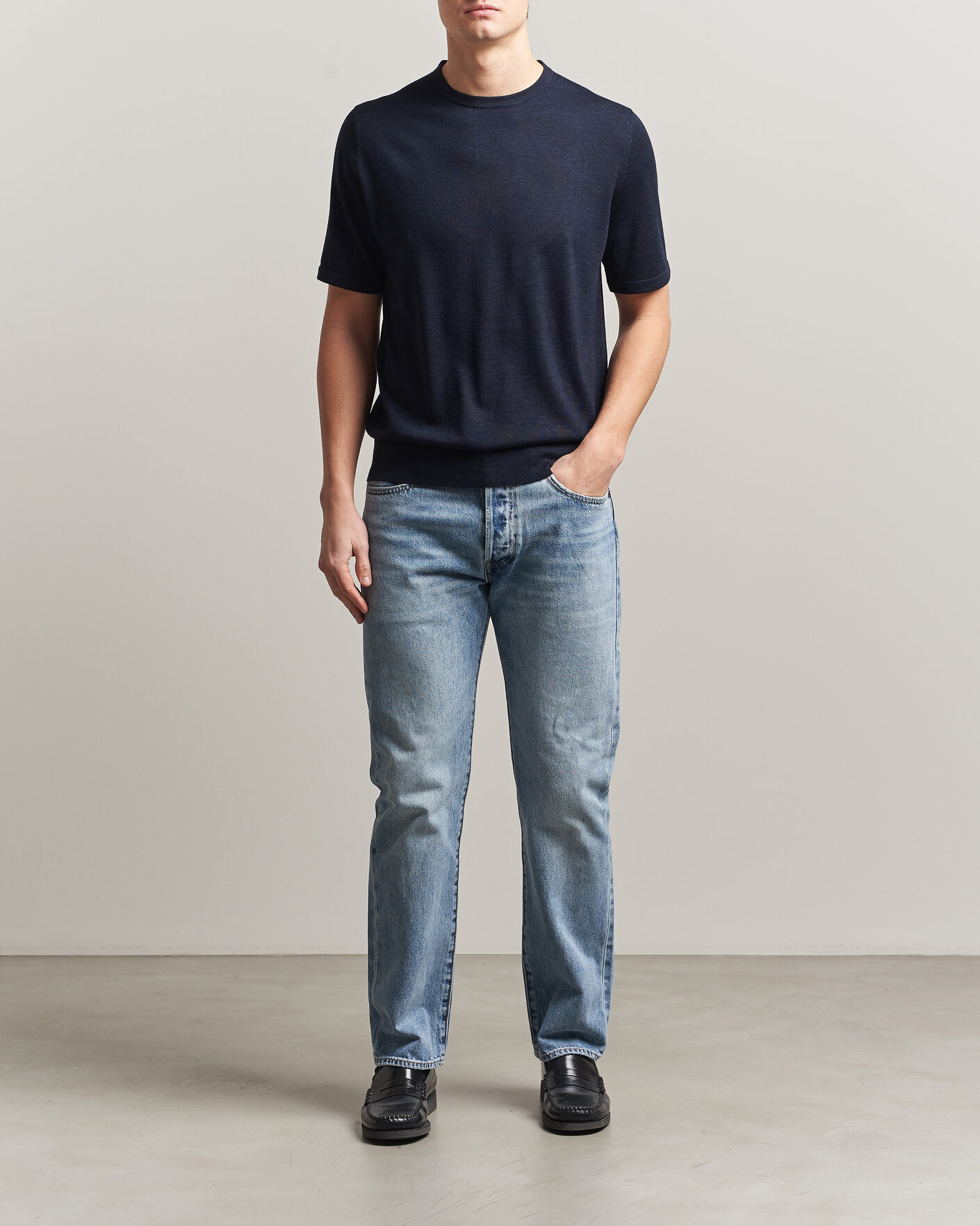 Heren | T-shirts | Tiger of Sweden | Connor Knitted Crew Neck T-Shirt Light Ink