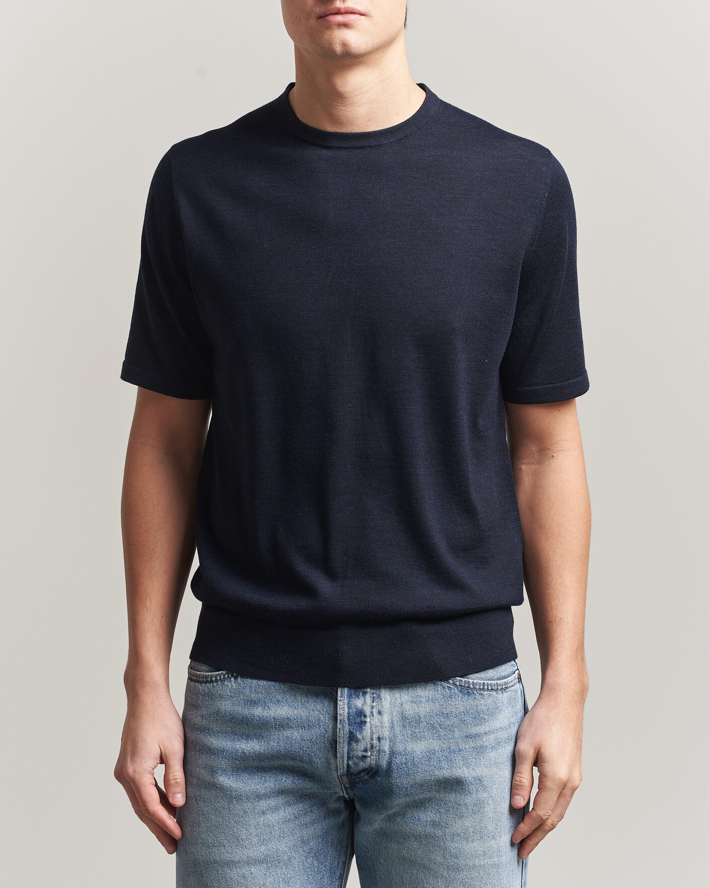 Heren | T-shirts | Tiger of Sweden | Connor Knitted Crew Neck T-Shirt Light Ink