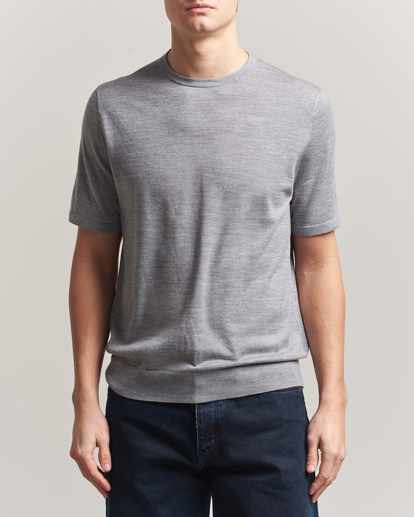 Heren | T-shirts | Tiger of Sweden | Connor Knitted Crew Neck T-Shirt Grey Melange
