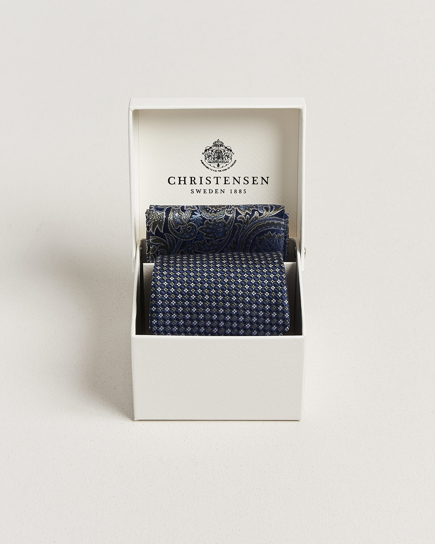 Heren | Stropdassen | Amanda Christensen | Box Set Printed Silk 8cm Tie With Pocket Square Navy/Green