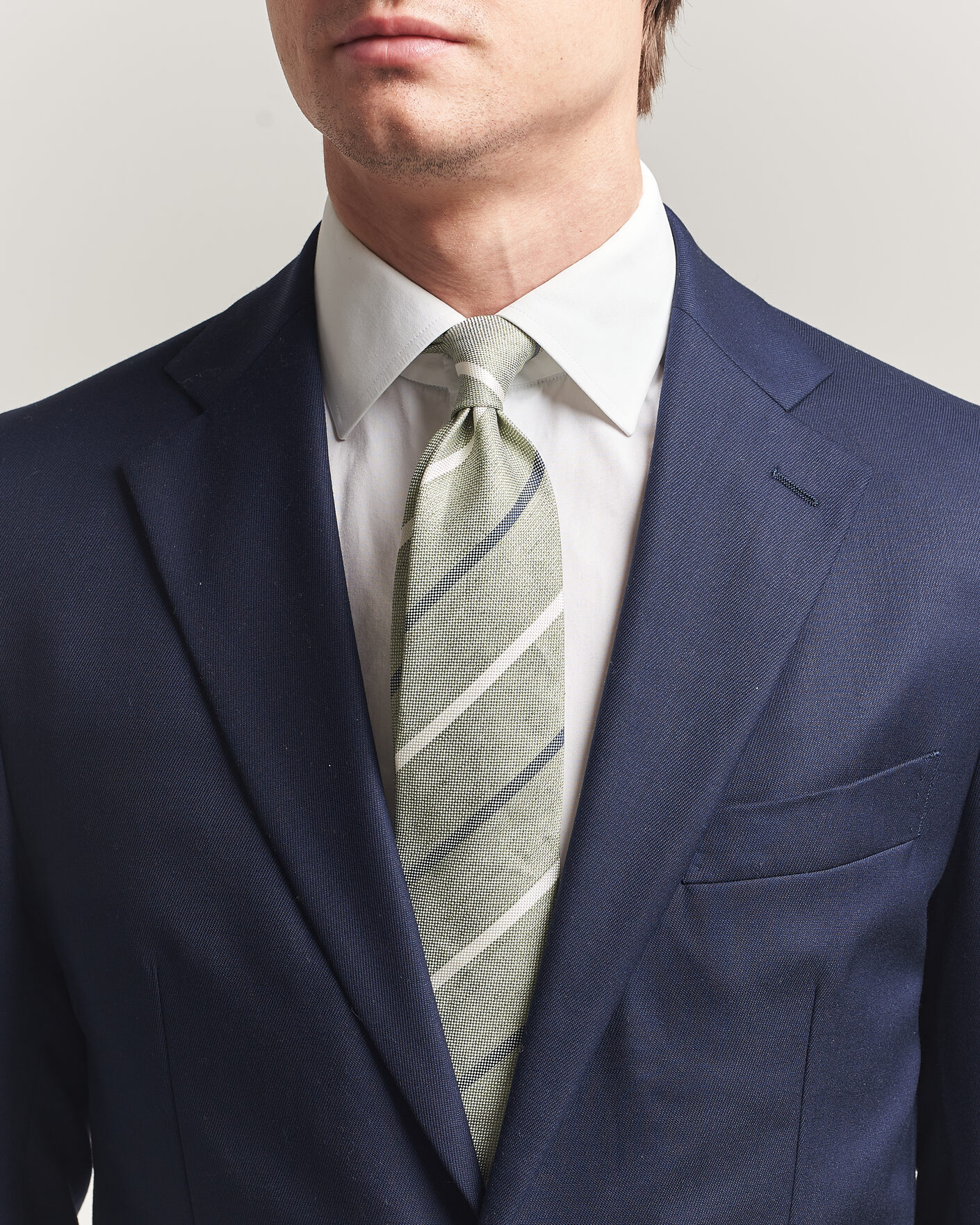 Heren | Stropdassen | Amanda Christensen | Silk/Linen 8cm Striped Tie Green