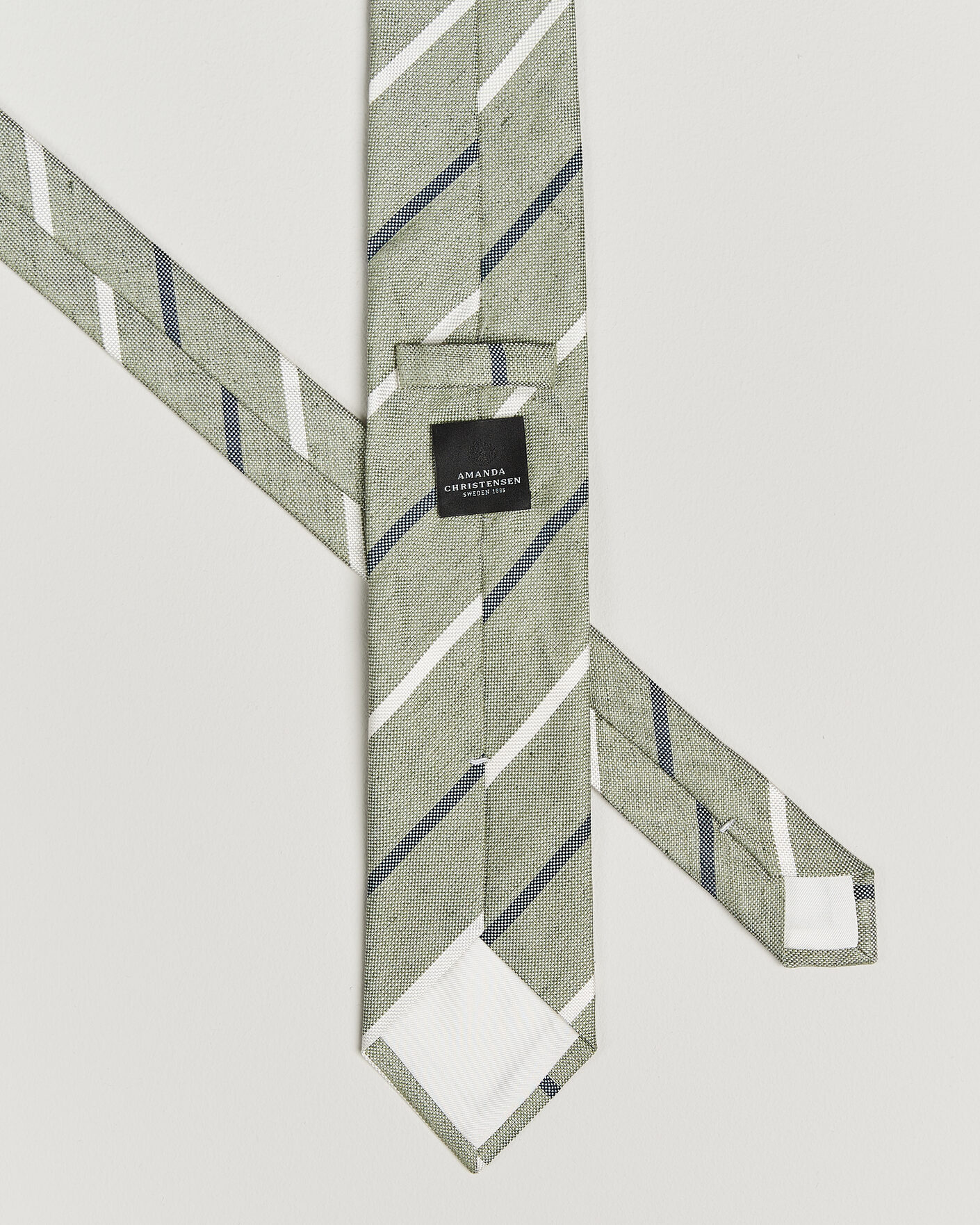 Heren | Stropdassen | Amanda Christensen | Silk/Linen 8cm Striped Tie Green