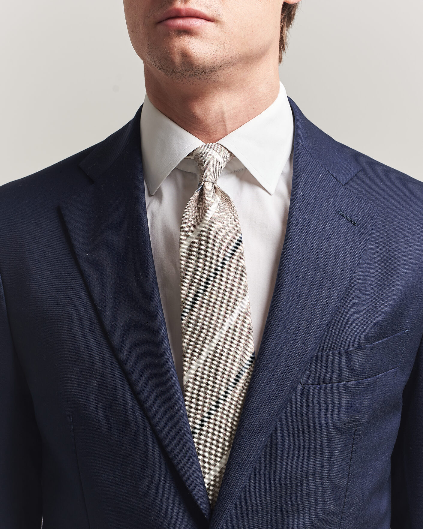 Heren | Stropdassen | Amanda Christensen | Silk/Linen 8cm Striped Tie Brown