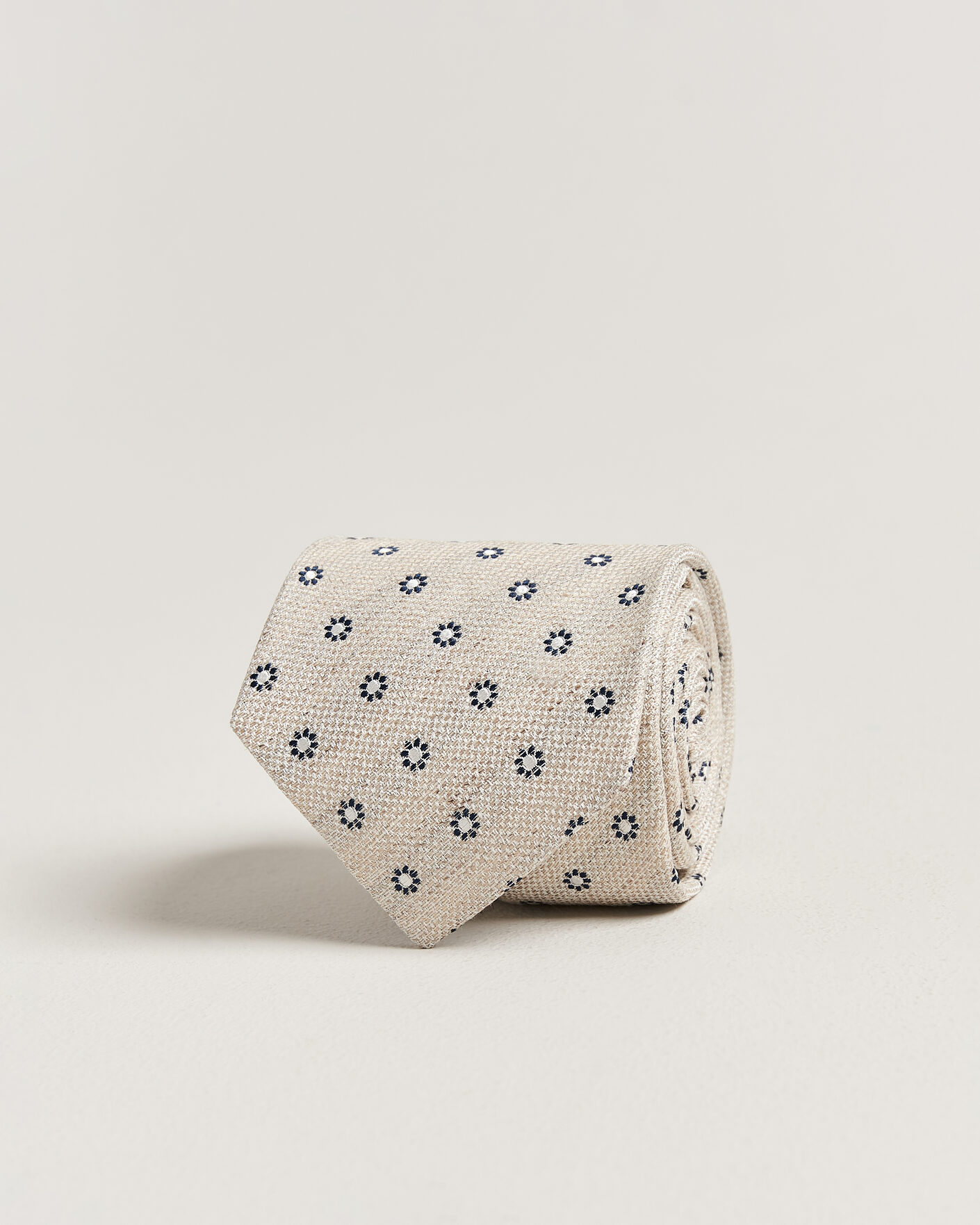 Heren | Stropdassen | Amanda Christensen | Silk/Linen 8cm Flower Tie Beige