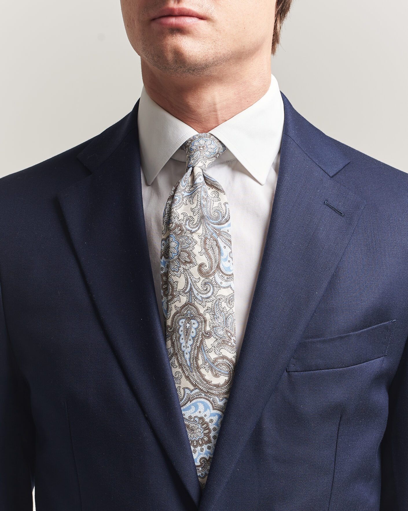 Heren | Stropdassen | Amanda Christensen | Linen 8cm Paisley Tie Cream