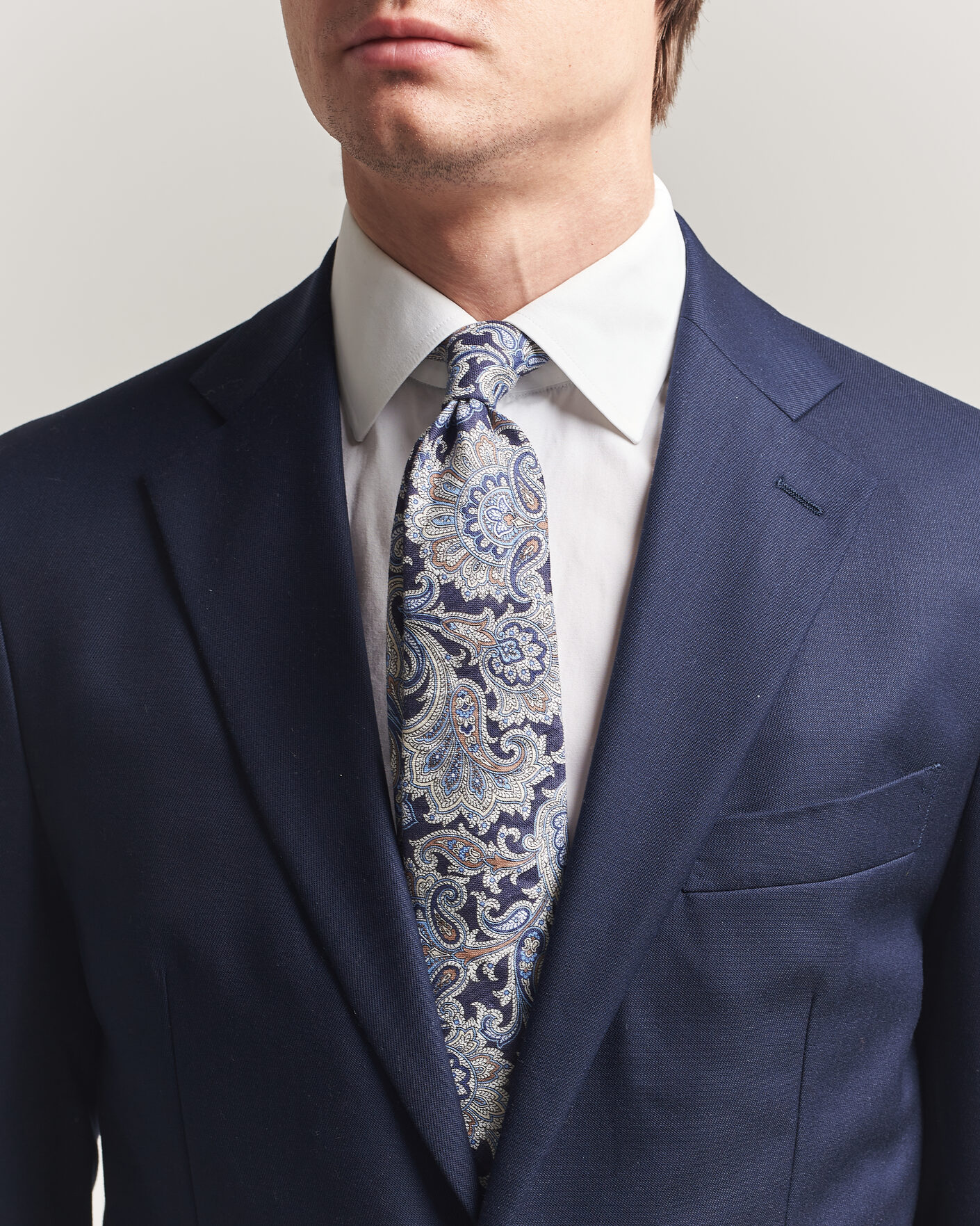 Heren | Stropdassen | Amanda Christensen | Linen 8cm Paisley Tie Navy