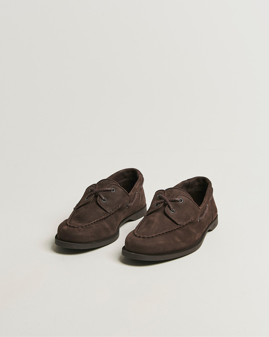 Heren | Bootschoenen | John Lobb | Foil Boat Shoes Dark Brown Nubuck
