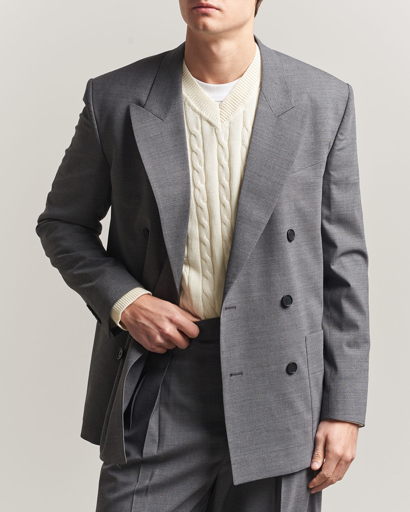 Heren | Blazers | Filippa K | Michael Wool Pinstriped Double Breasted Blazer Mid Grey