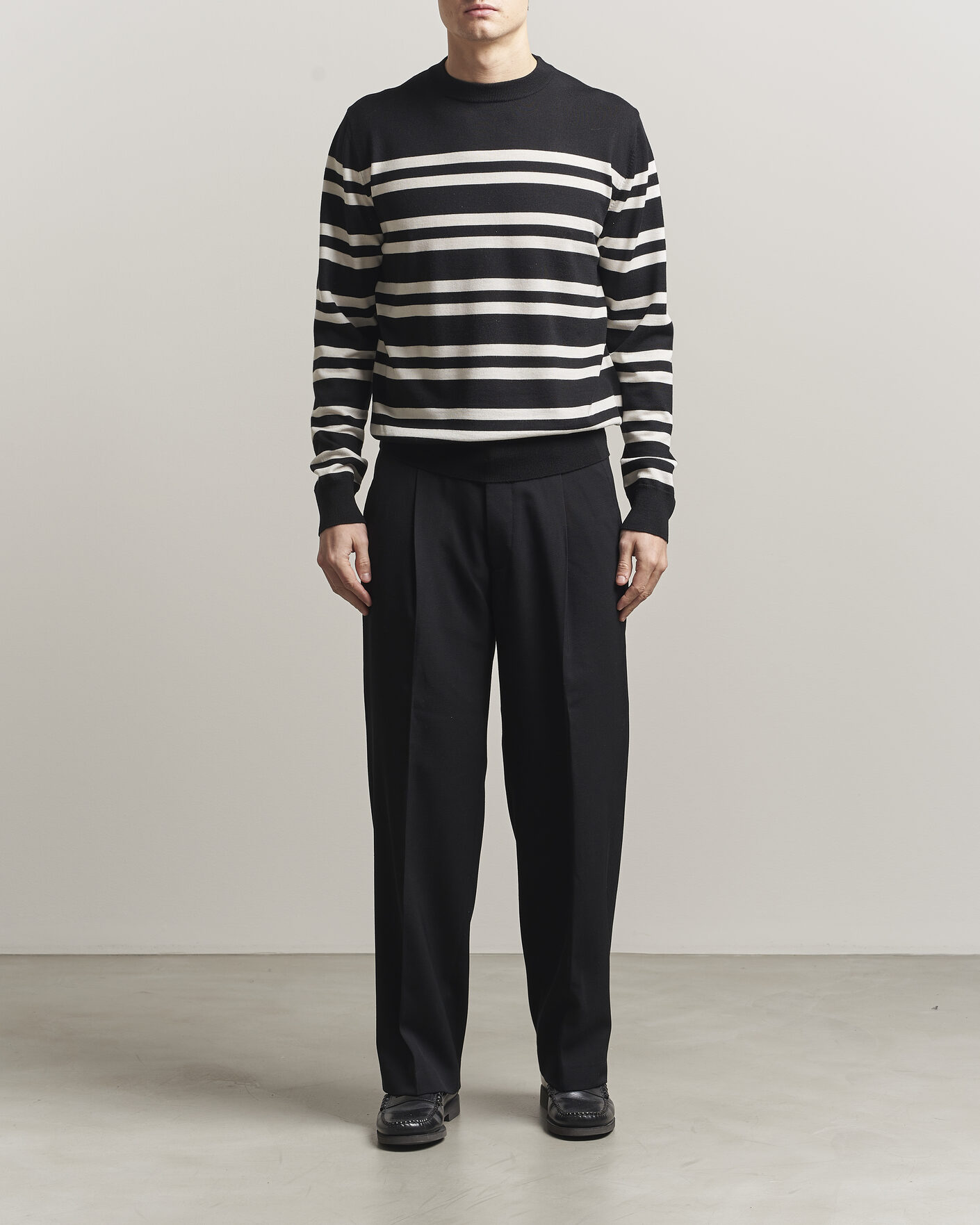 Heren | Truien | Filippa K | Merino Knitted Striped Sweater Black/White