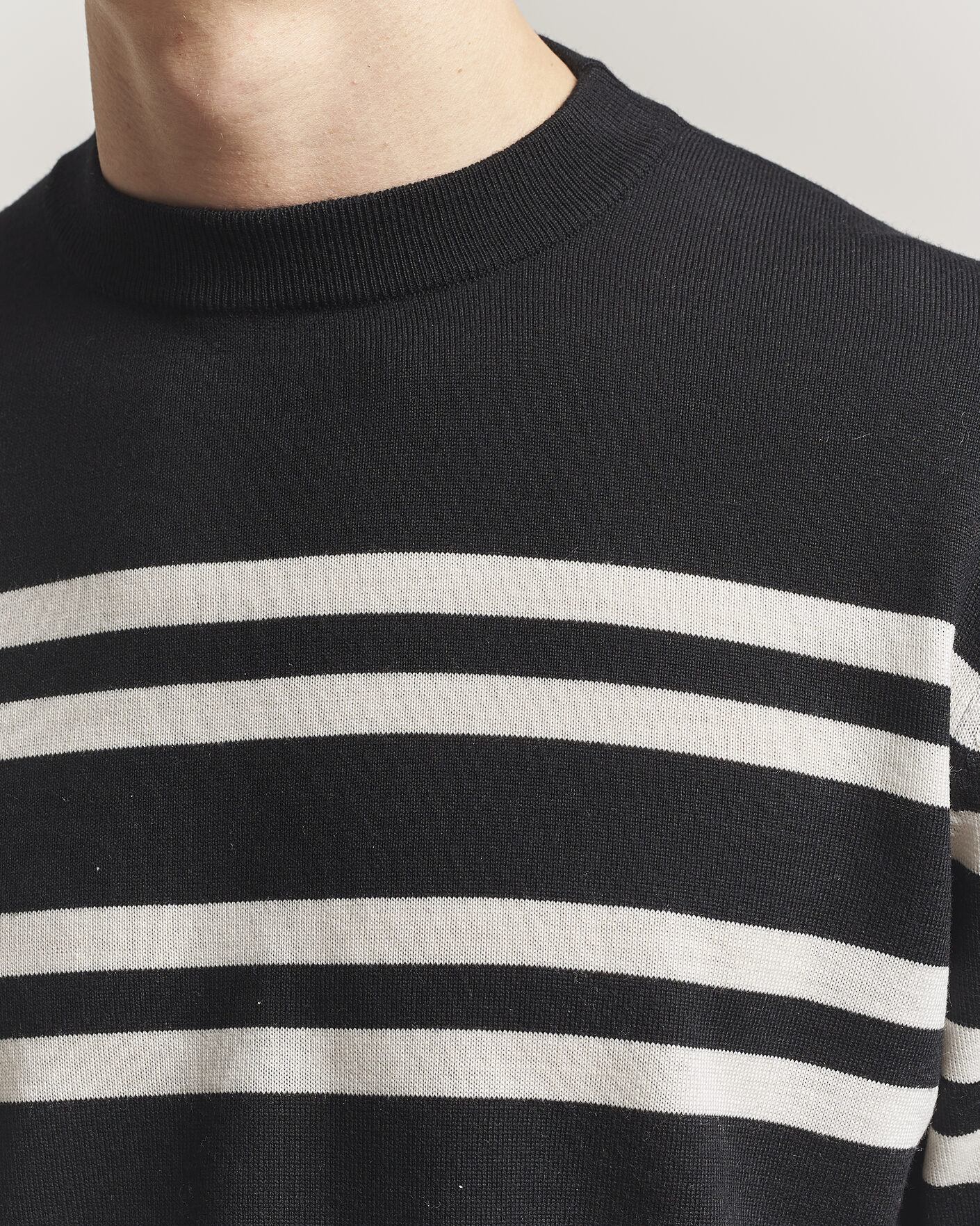 Heren | Truien | Filippa K | Merino Knitted Striped Sweater Black/White