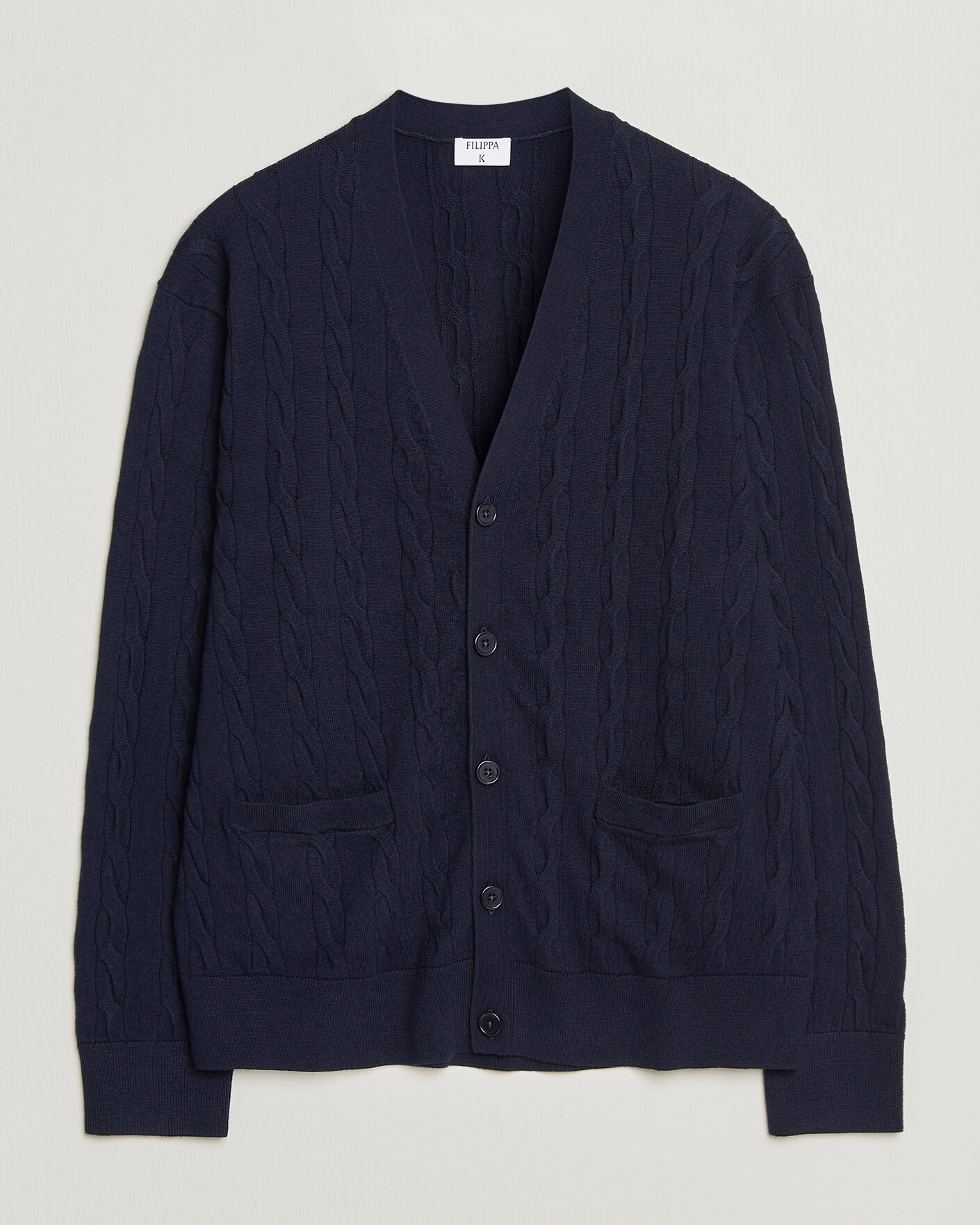 Heren | Truien | Filippa K | Cotton/Merino Cable Cardigan Navy