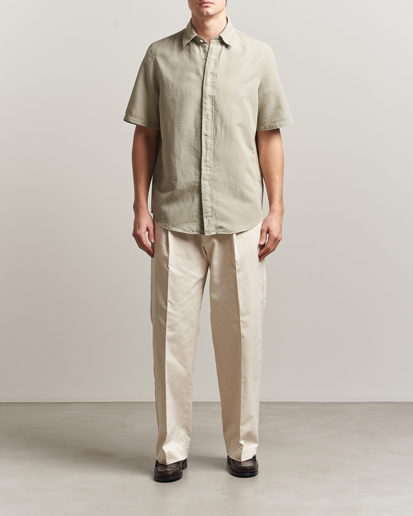 Heren | Overhemden | Filippa K | Cotton/Linen Short Sleeve Shirt Light Green