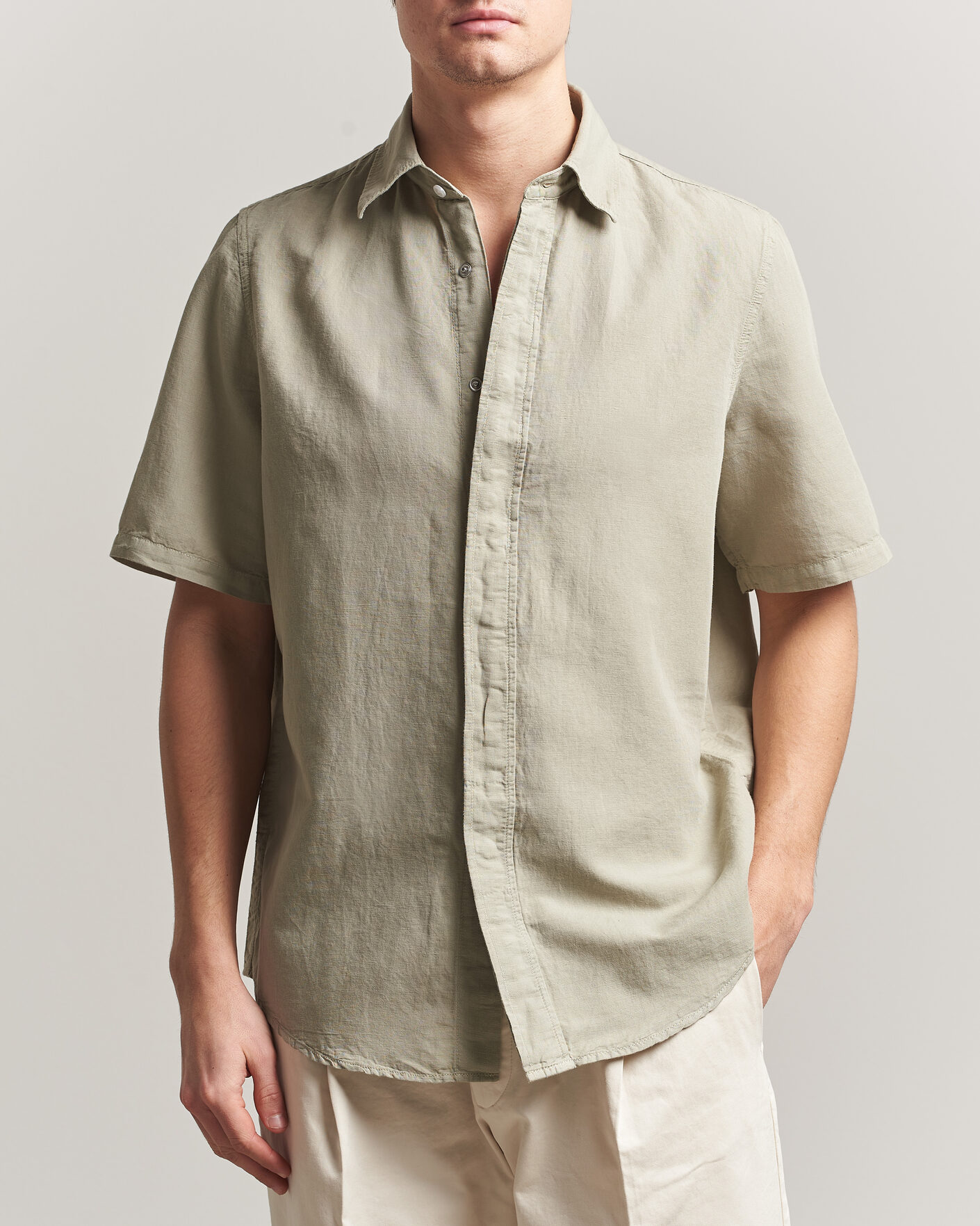 Heren | Overhemden | Filippa K | Cotton/Linen Short Sleeve Shirt Light Green