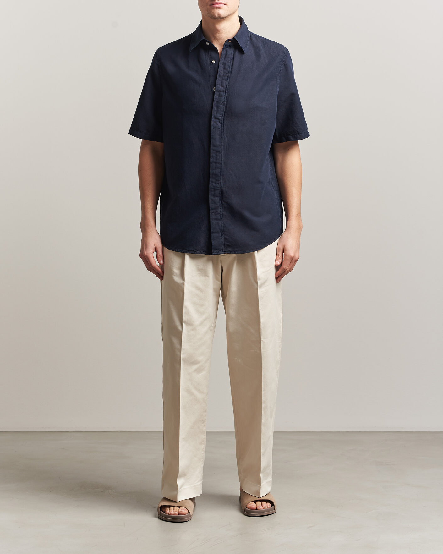 Heren | Overhemden | Filippa K | Cotton/Linen Short Sleeve Shirt Navy