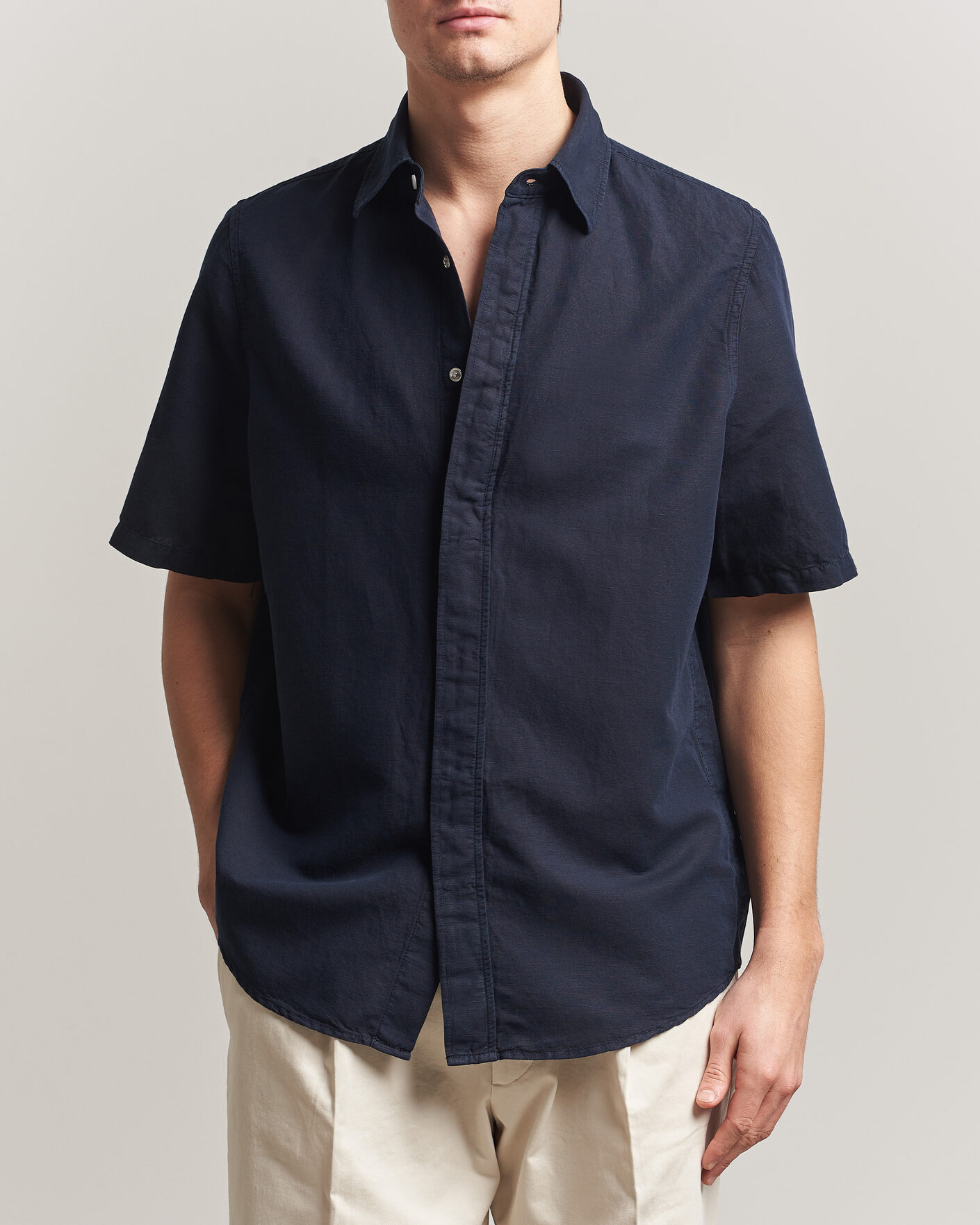 Heren | Overhemden | Filippa K | Cotton/Linen Short Sleeve Shirt Navy