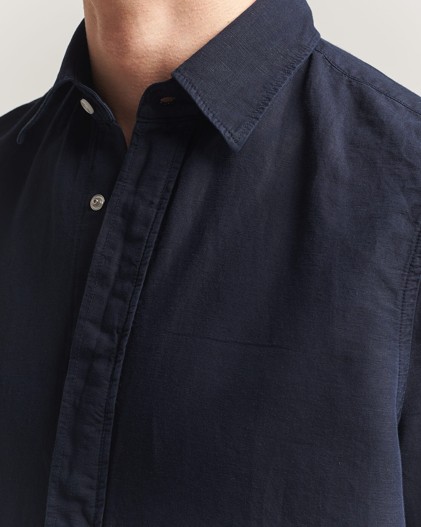 Heren | Overhemden | Filippa K | Cotton/Linen Short Sleeve Shirt Navy
