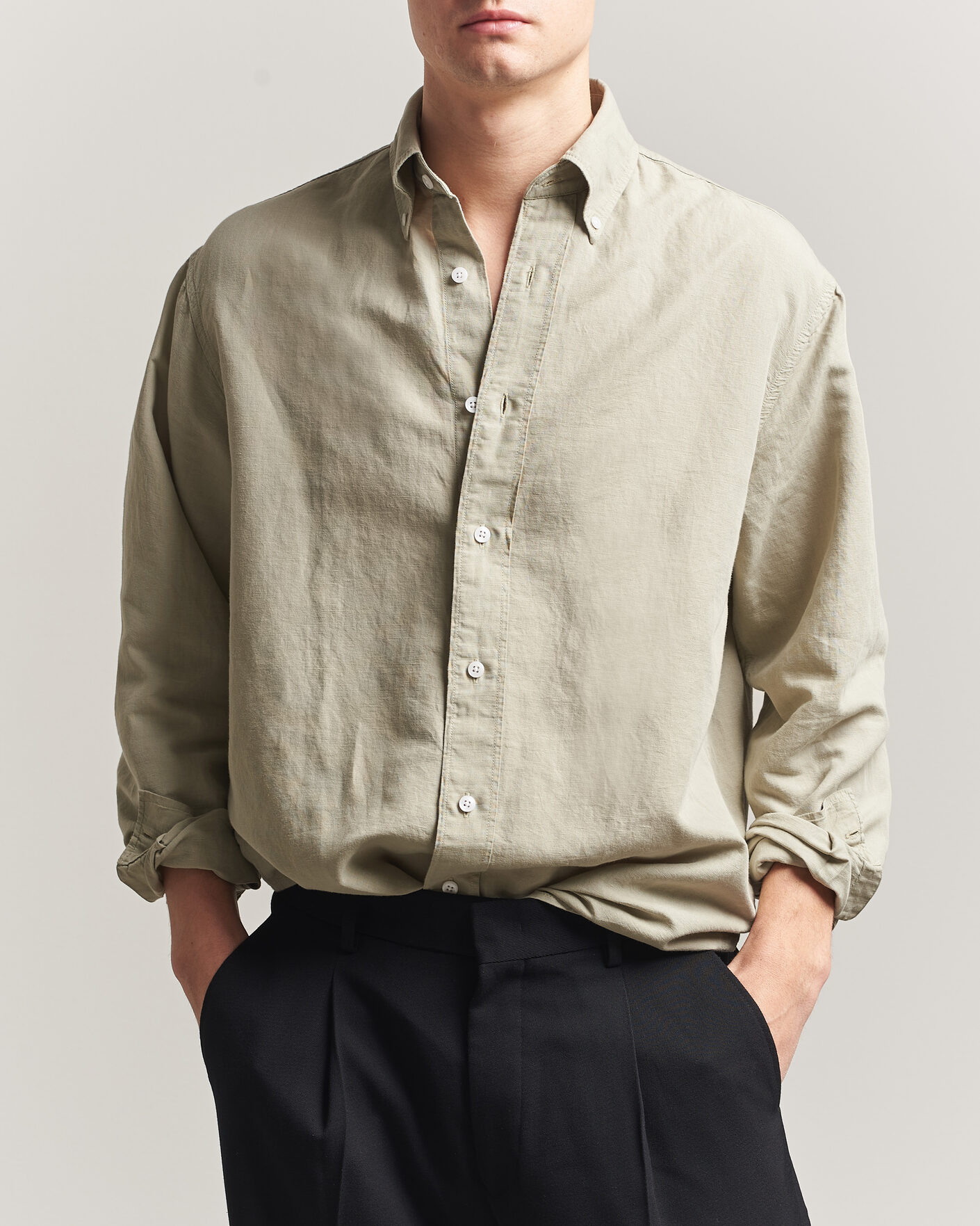 Heren | Overhemden | Filippa K | Relaxed Cotton/Linen Shirt Light Green