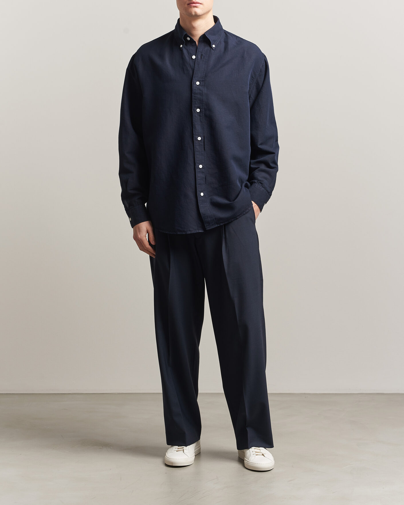 Heren | Overhemden | Filippa K | Relaxed Cotton/Linen Shirt Navy