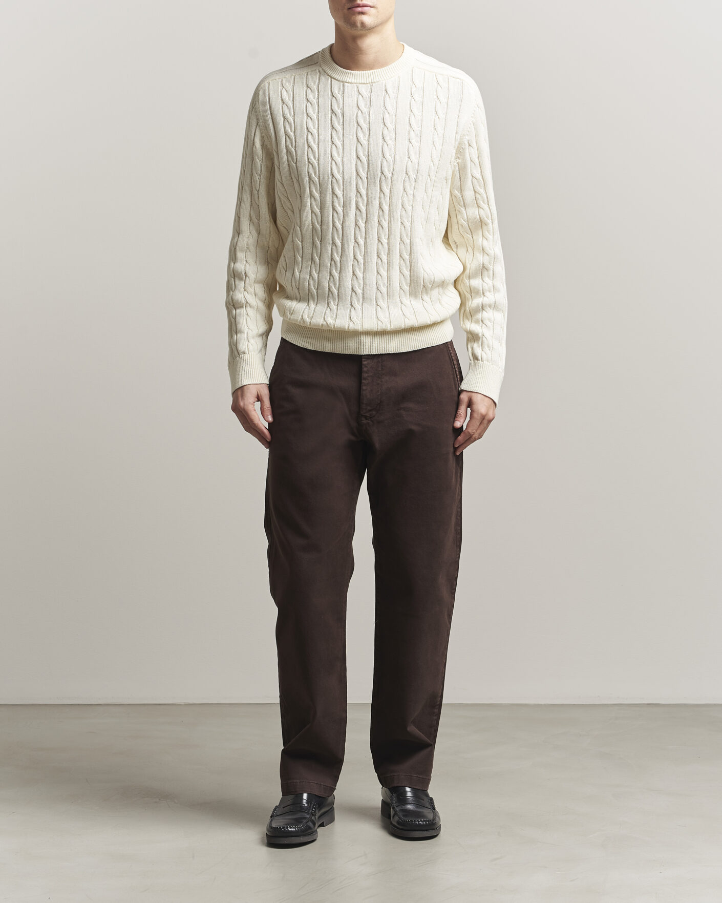 Heren | Truien | Filippa K | Cotton Cable Crew Neck Sweater Calico White