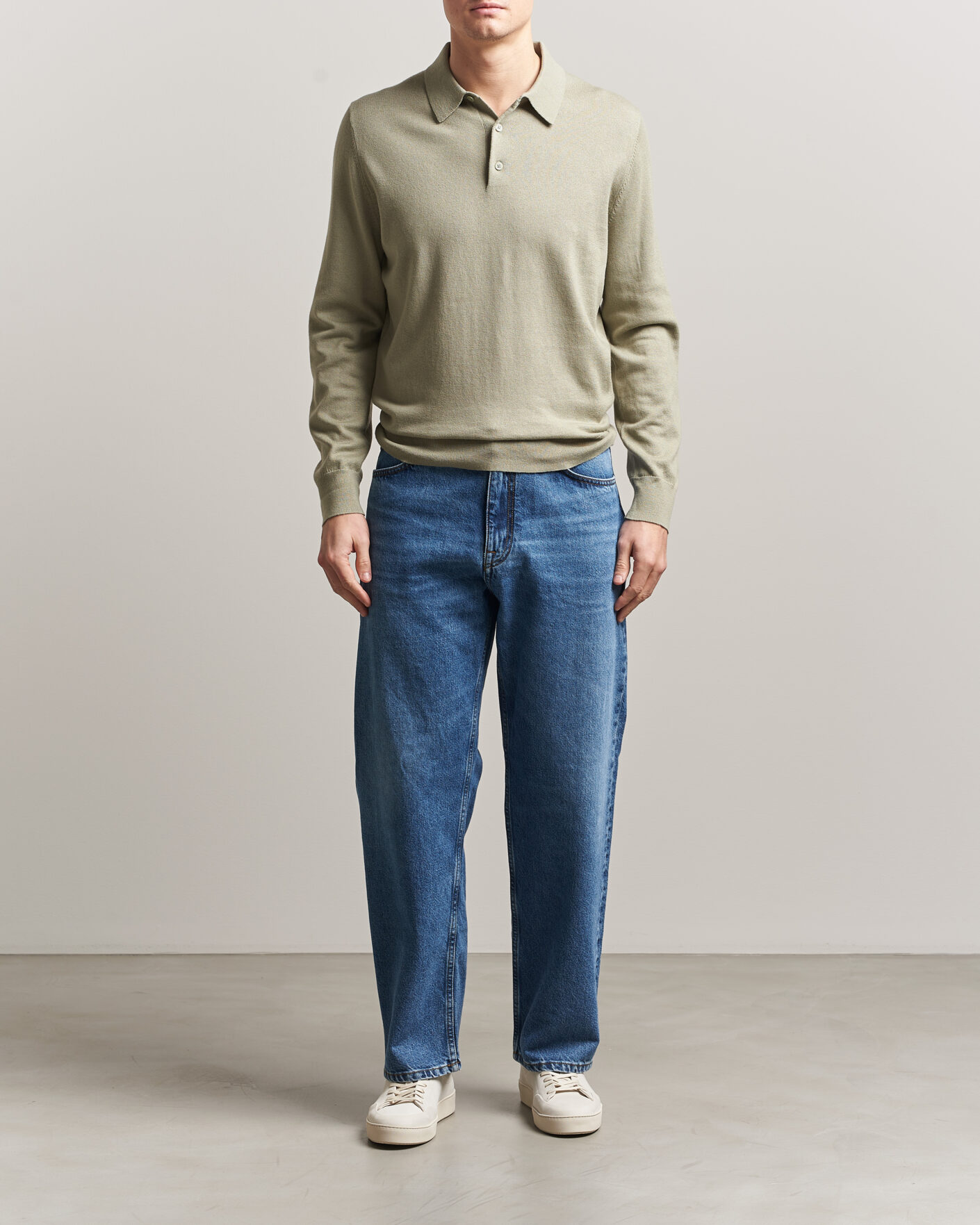 Heren | Truien | Filippa K | Knitted Polo Shirt Light Green