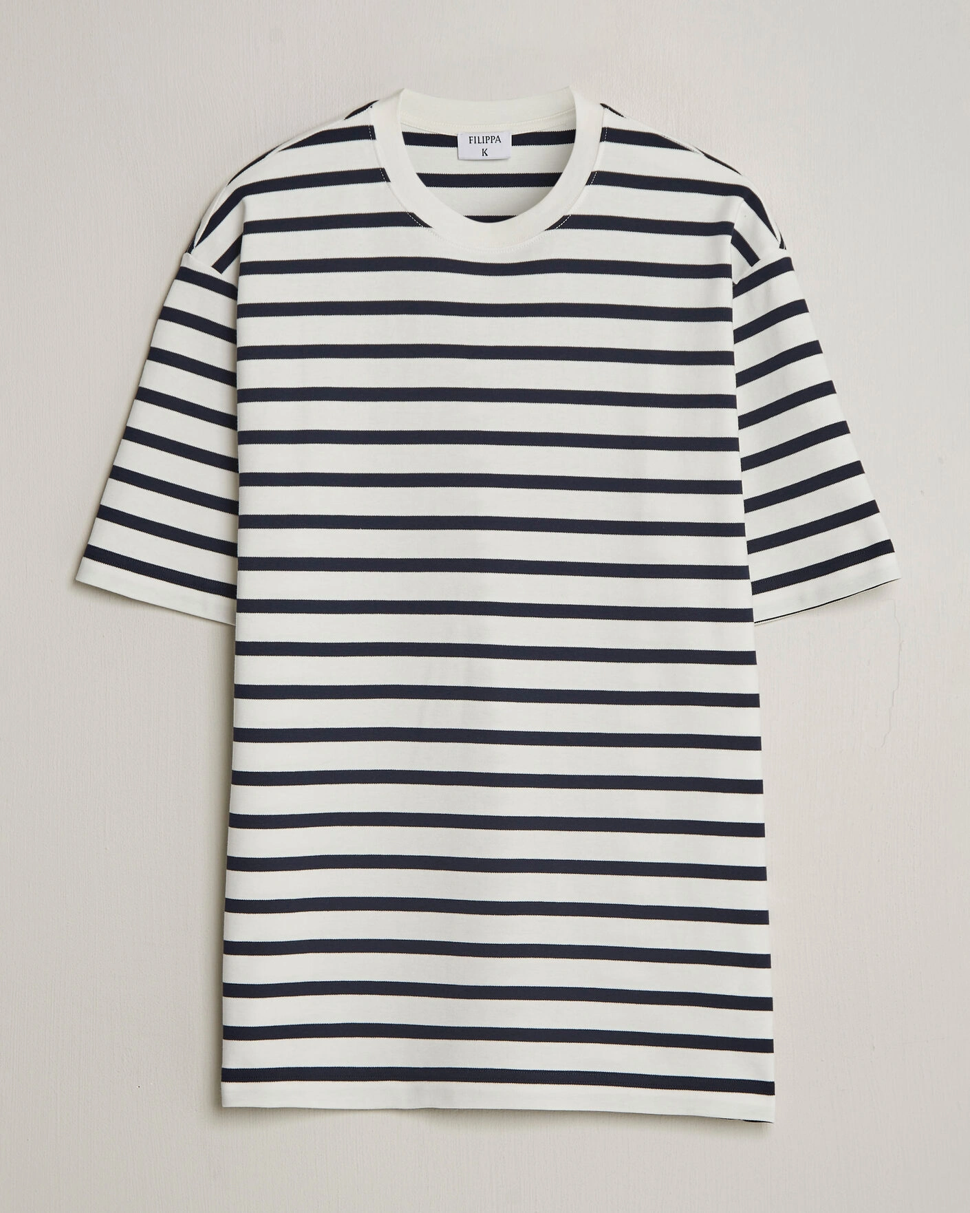 Heren | T-shirts | Filippa K | Striped Crew Neck T-Shirt White/Navy