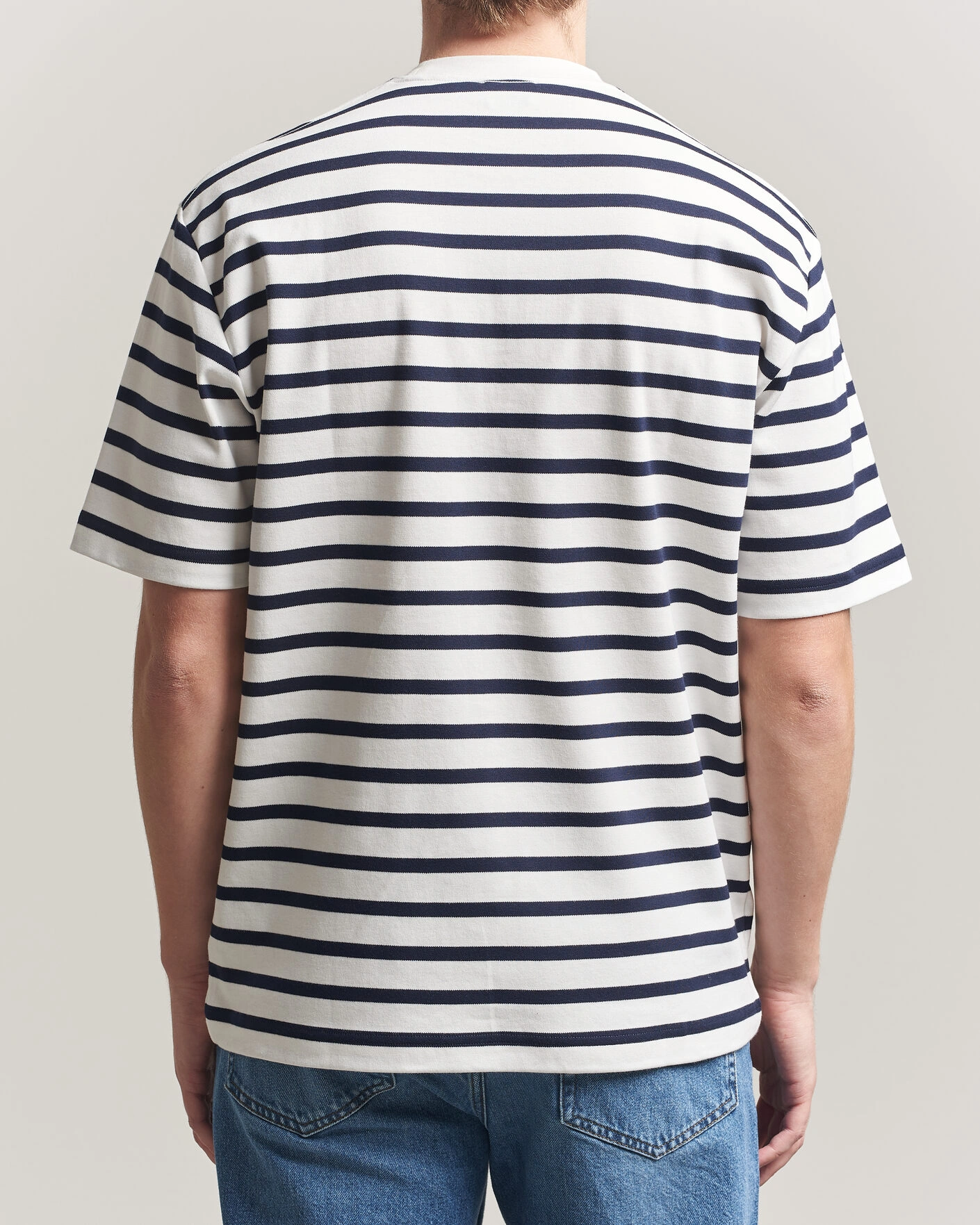 Heren | T-shirts | Filippa K | Striped Crew Neck T-Shirt White/Navy