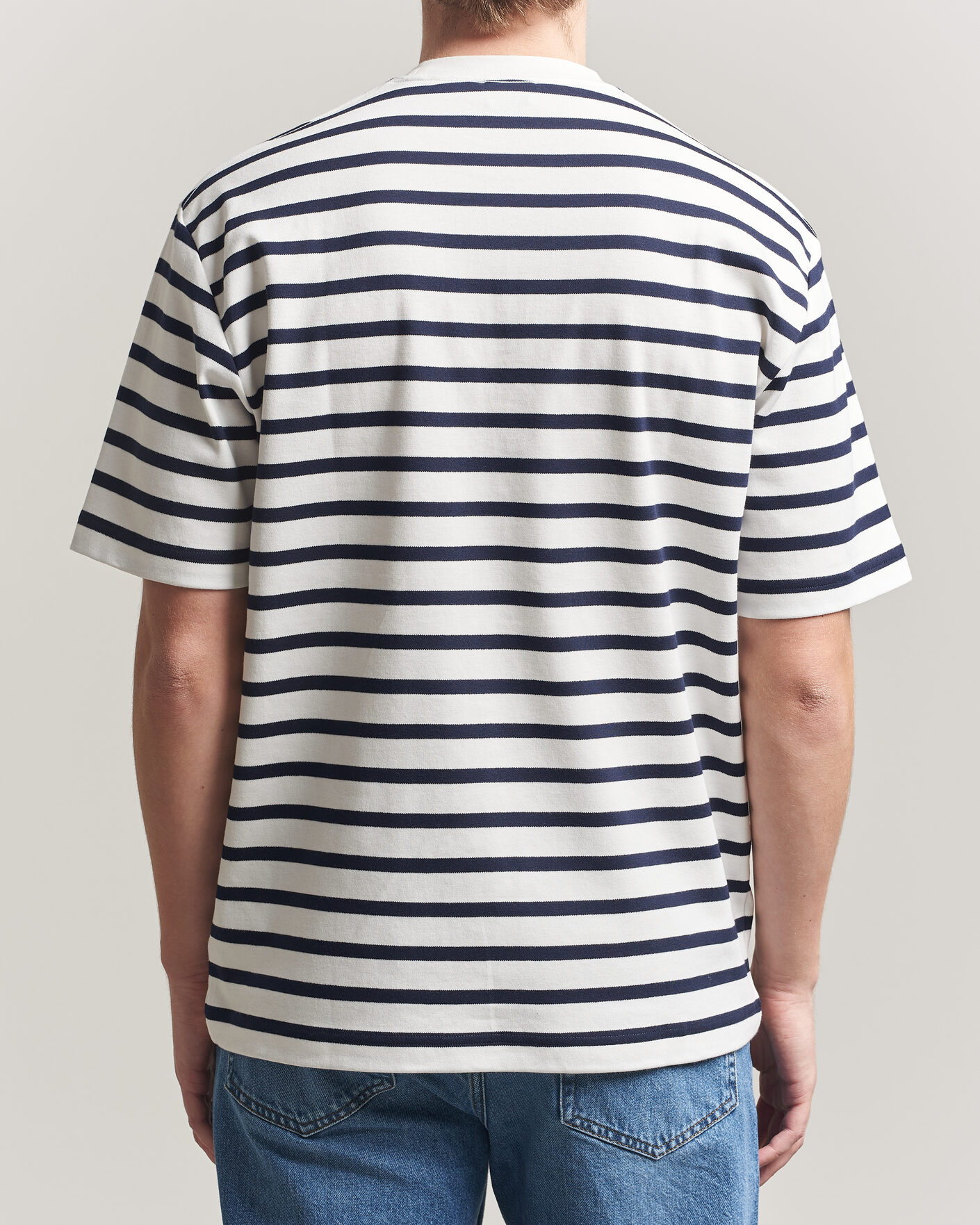 Heren | T-shirts | Filippa K | Striped Crew Neck T-Shirt White/Navy
