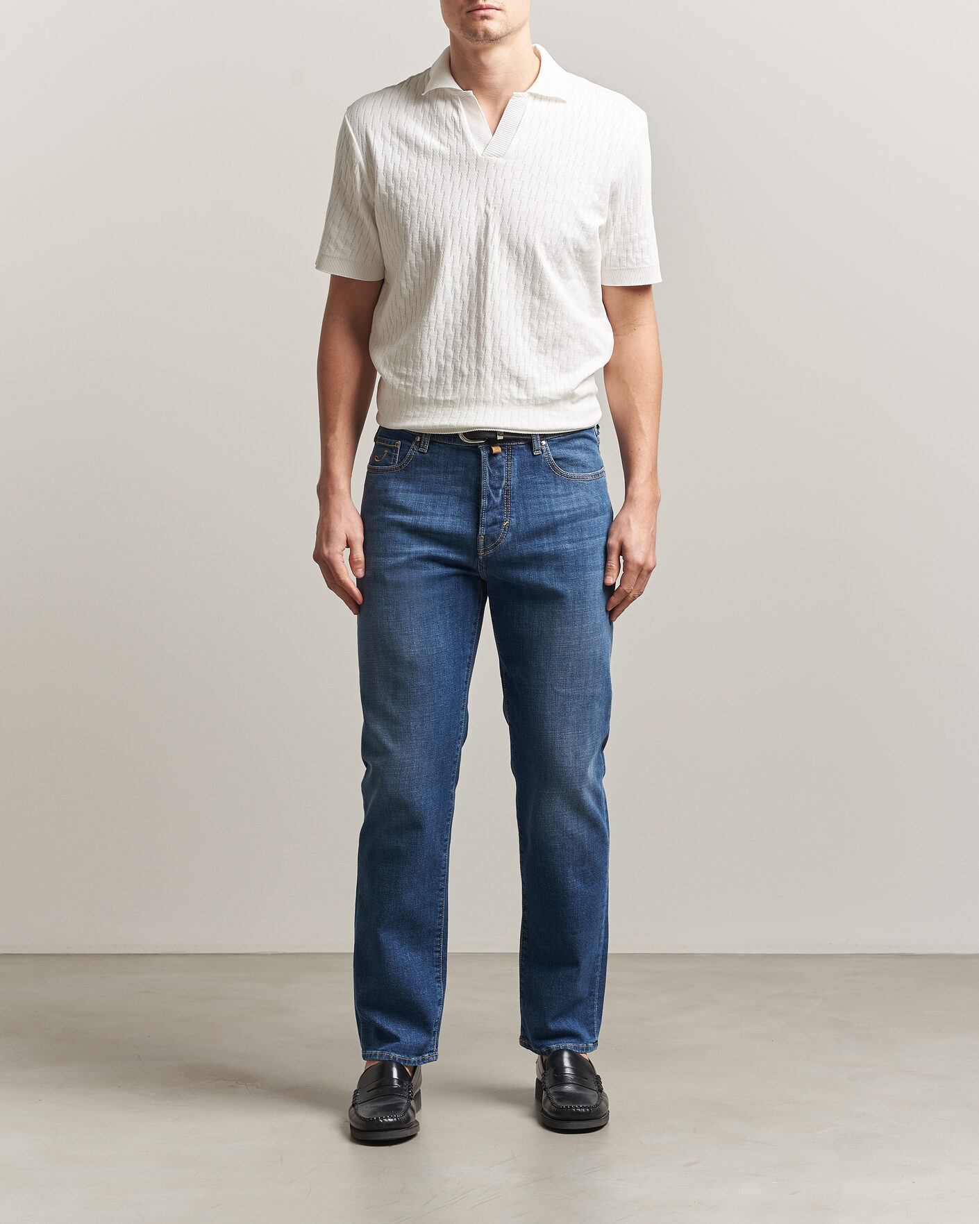 Heren | Broeken | Jacob Cohën | Edos Regular Straight Fit Stretch Jeans Mid Blue