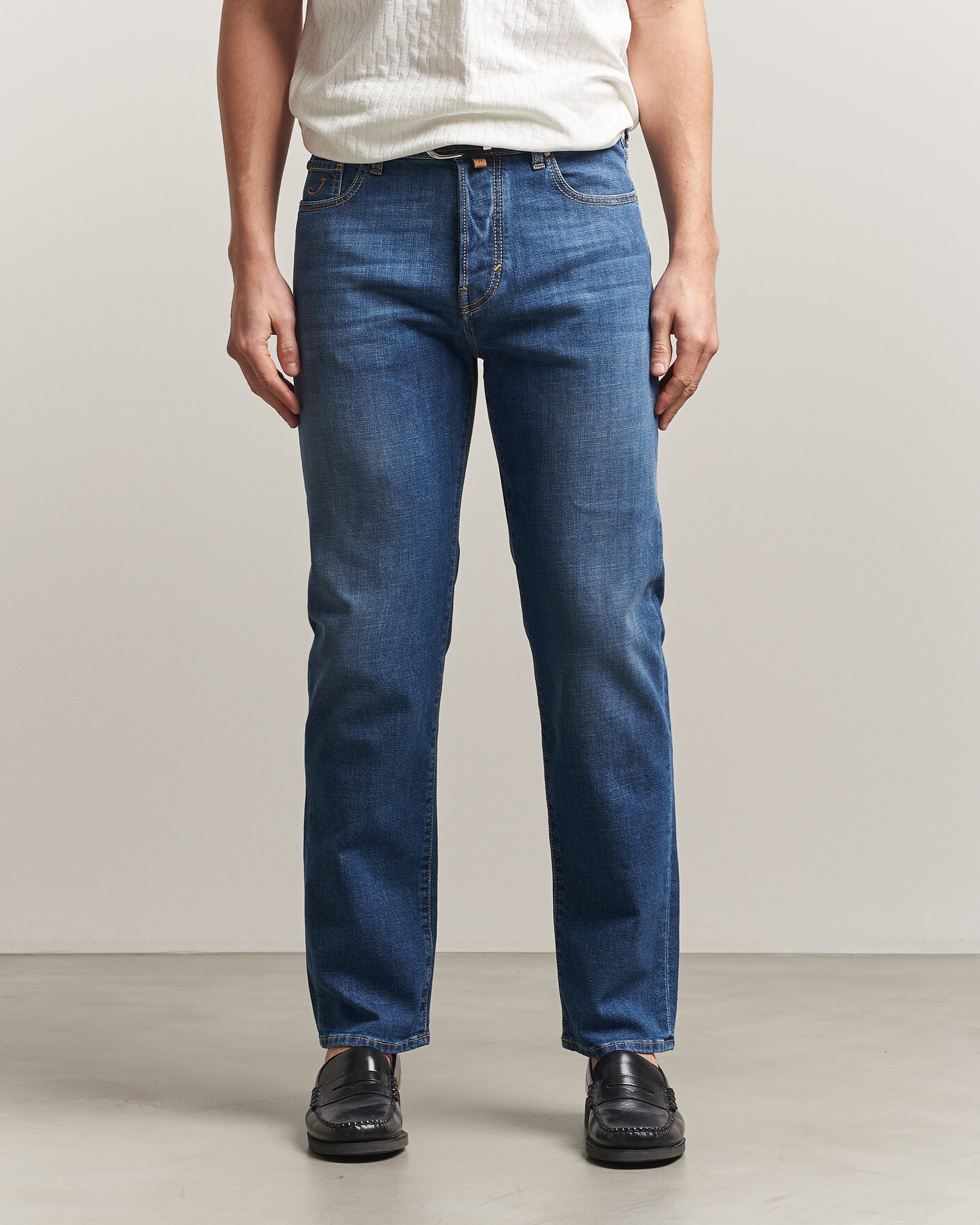 Heren | Jeans | Jacob Cohën | Edos Regular Straight Fit Stretch Jeans Mid Blue