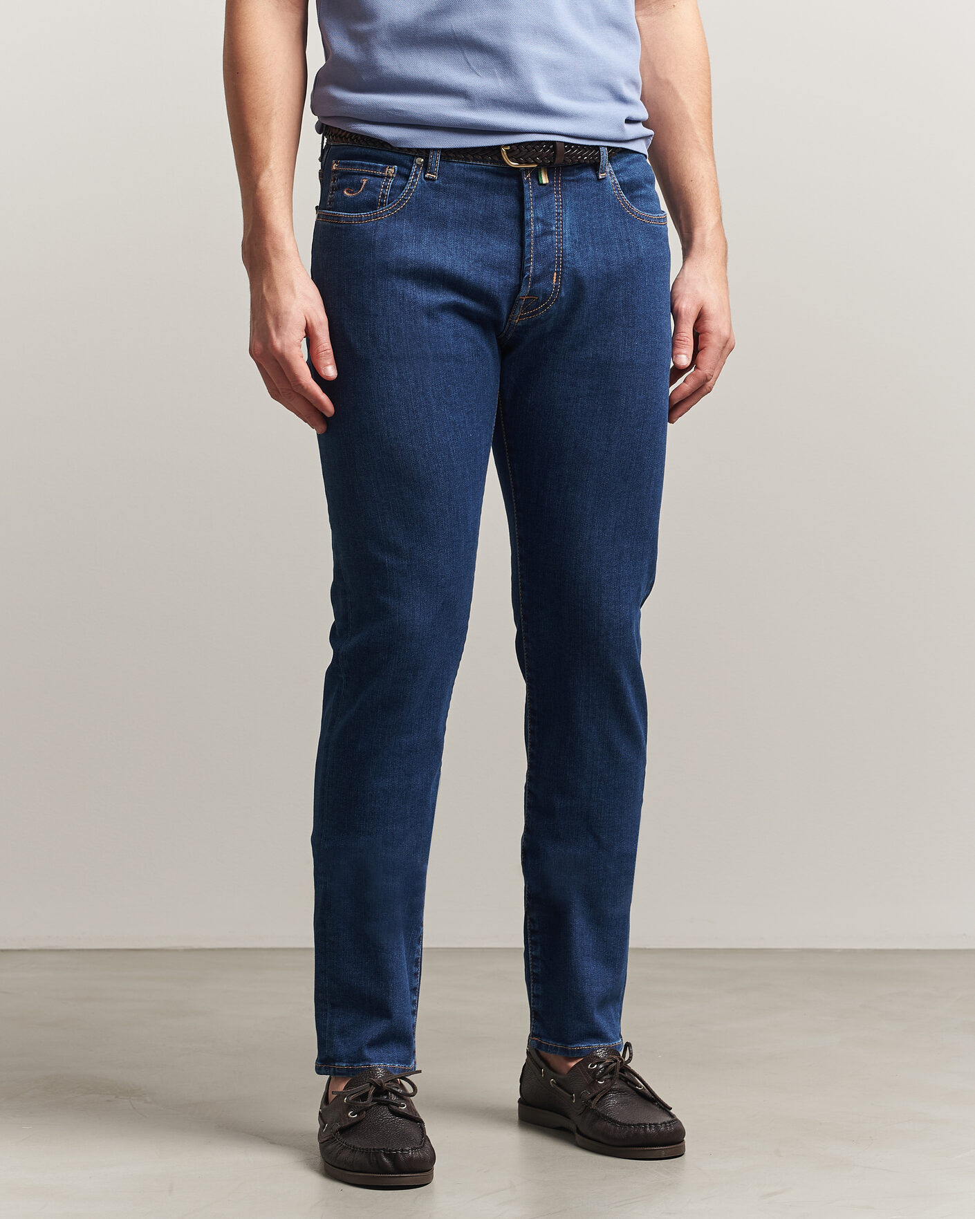 Heren | Jeans | Jacob Cohën | Bard Slim Fit Stretch Porsche Patch Jeans Dark Blue