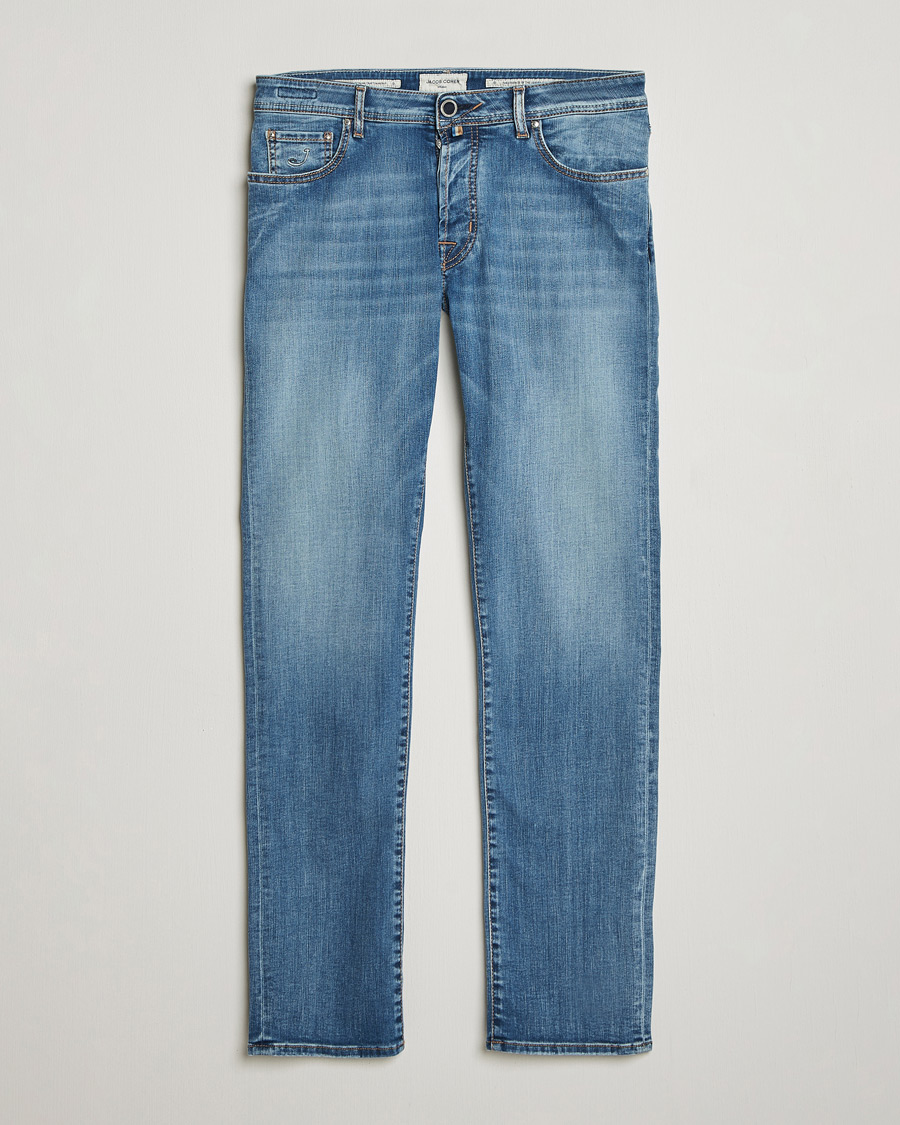Heren | Jeans | Jacob Cohën | Bard Slim Fit Stretch Porsche Patch Jeans Mid Blue
