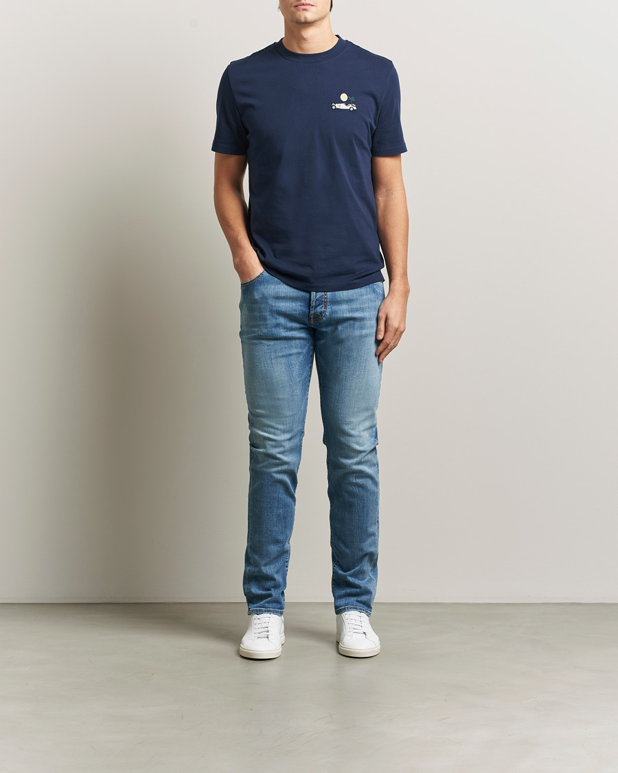 Heren | Jeans | Jacob Cohën | Bard Slim Fit Stretch Porsche Patch Jeans Mid Blue