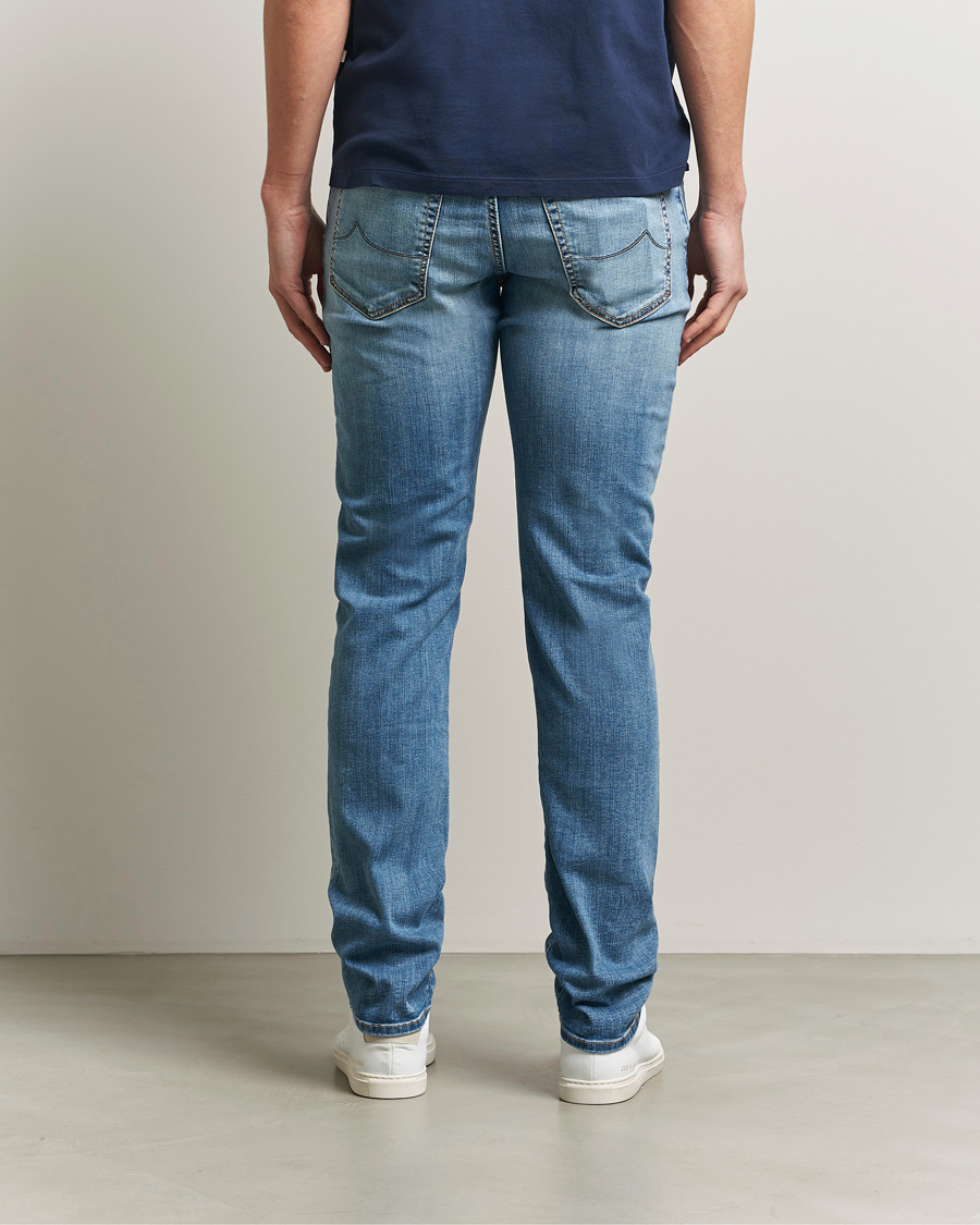 Heren | Jeans | Jacob Cohën | Bard Slim Fit Stretch Porsche Patch Jeans Mid Blue