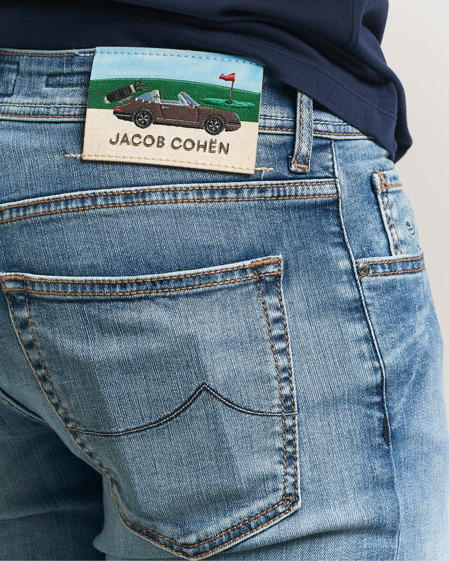 Heren | Jeans | Jacob Cohën | Bard Slim Fit Stretch Porsche Patch Jeans Mid Blue