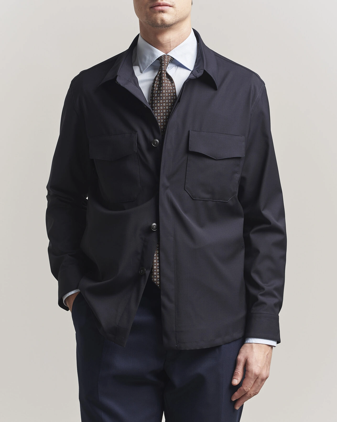 Heren | Overhemden | Canali | Travel Wool Overshirt Navy