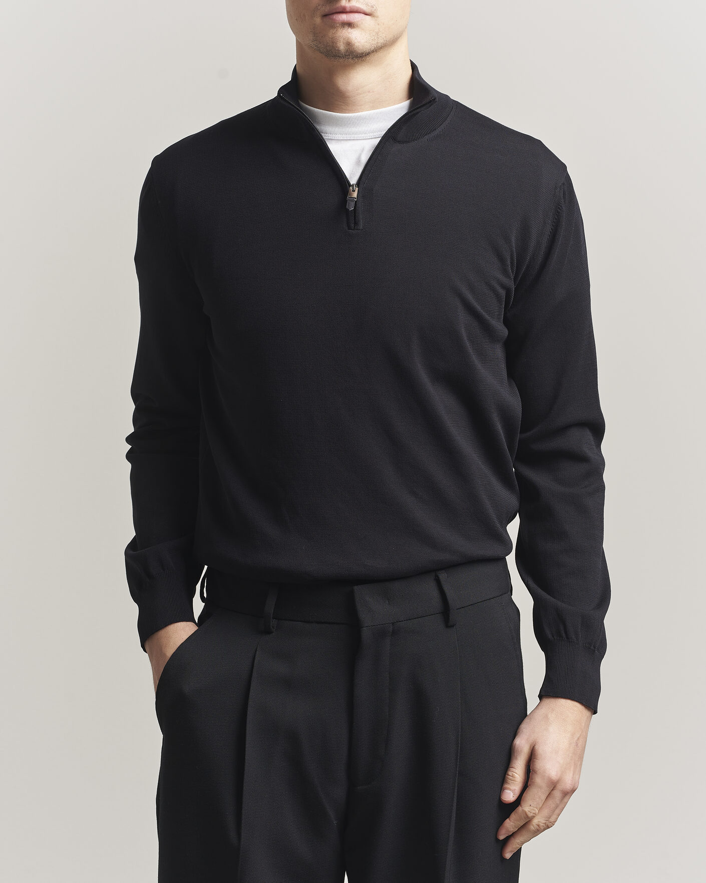 Heren | Truien | Canali | Cotton Half Zip Black