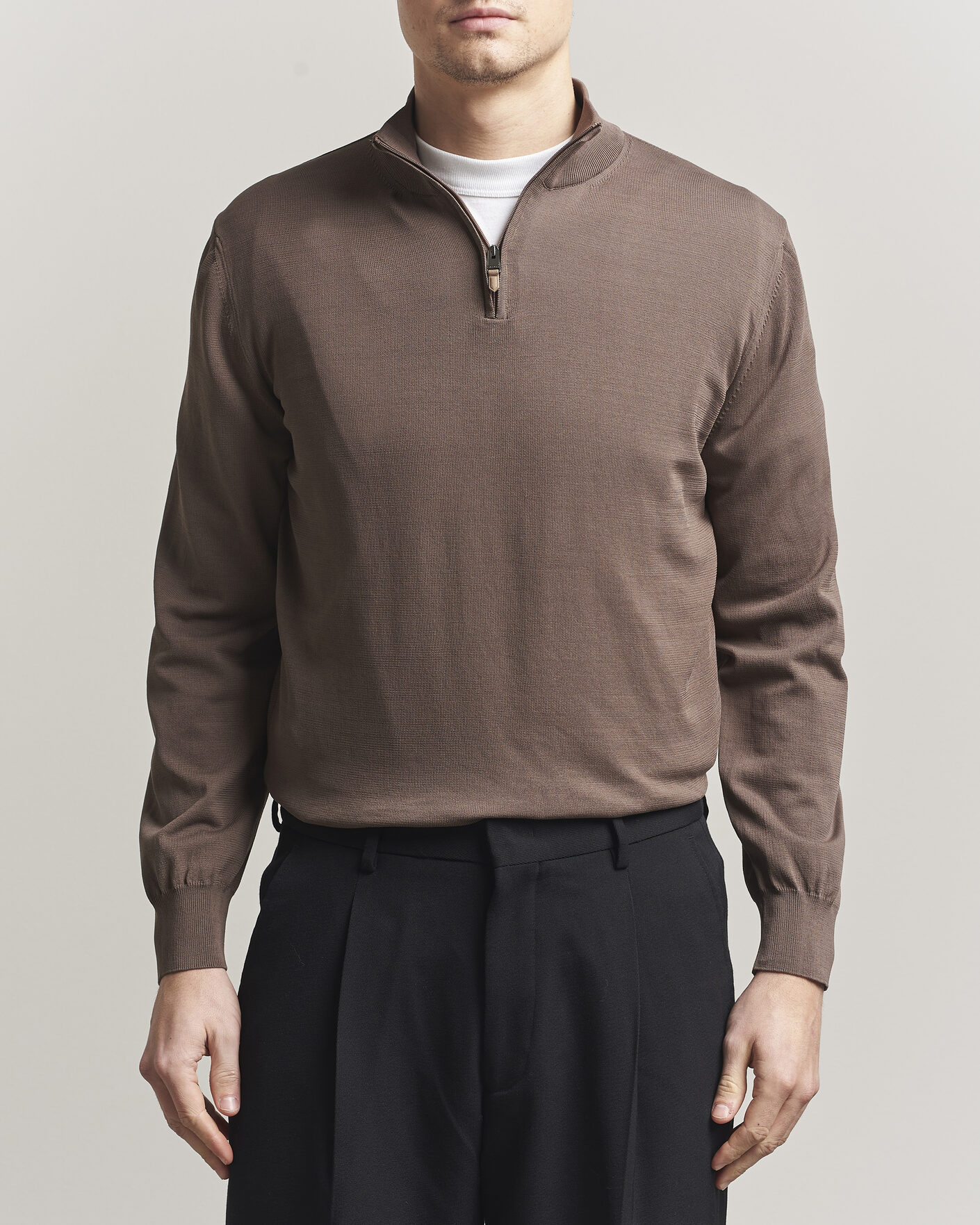 Heren | Truien | Canali | Cotton Half Zip Brown