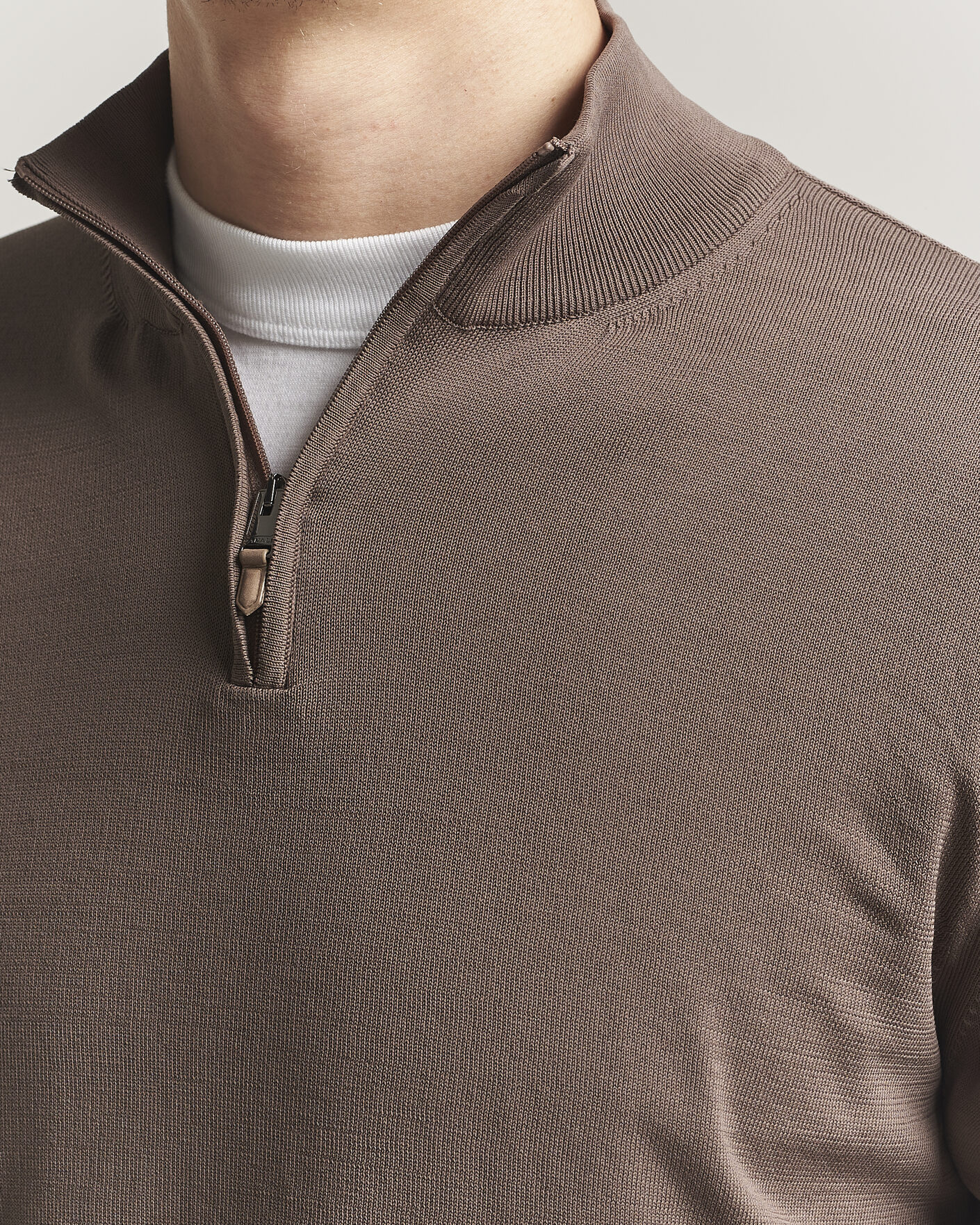 Heren | Truien | Canali | Cotton Half Zip Brown