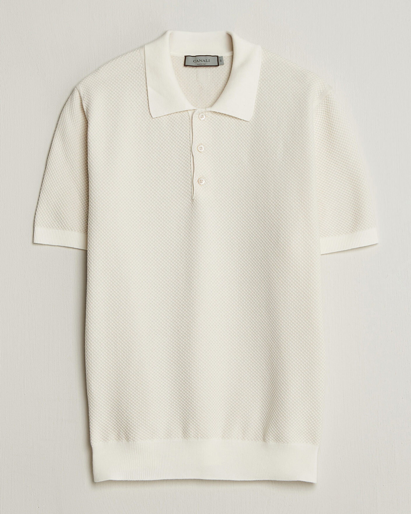 Heren | Polo's | Canali | Textured Knit Short Sleeve Polo Off White